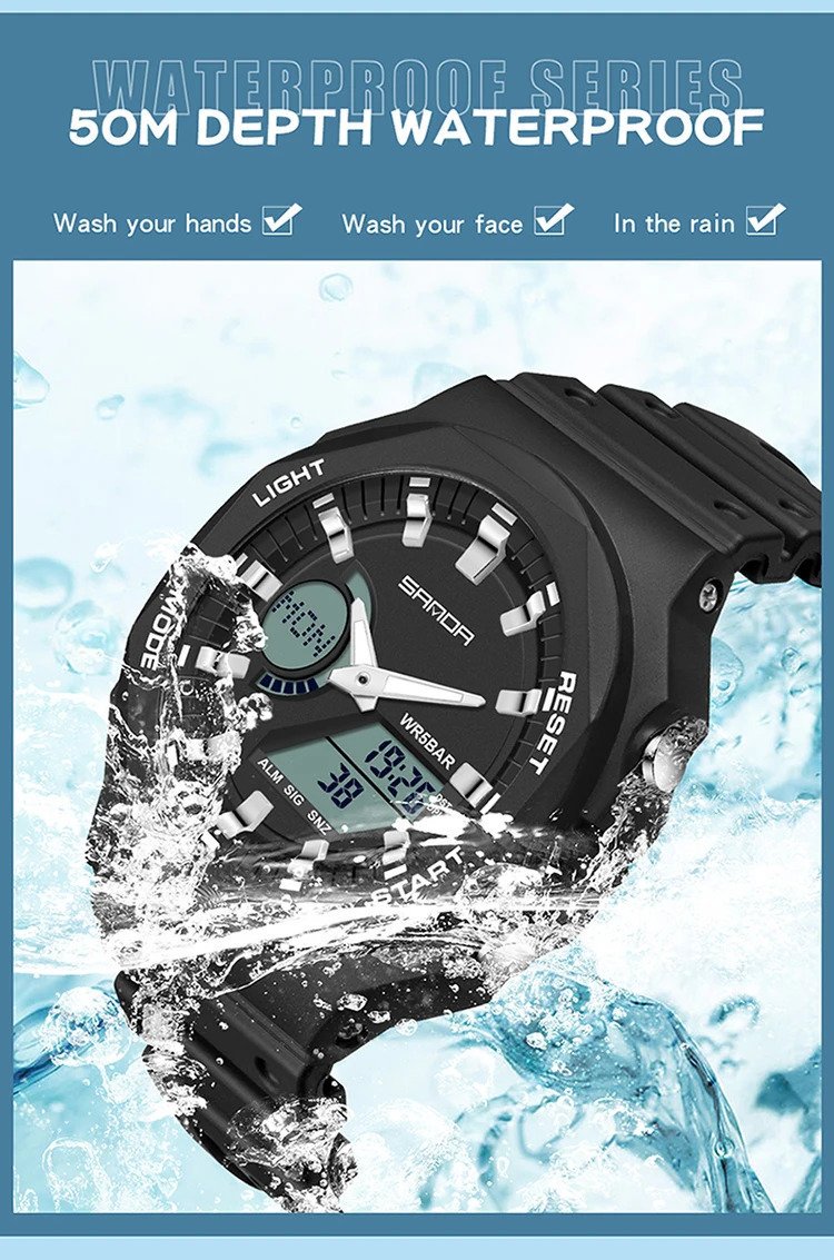 Relogio esportivo digital, a prova dagua, com led, militar sanda Preto 4