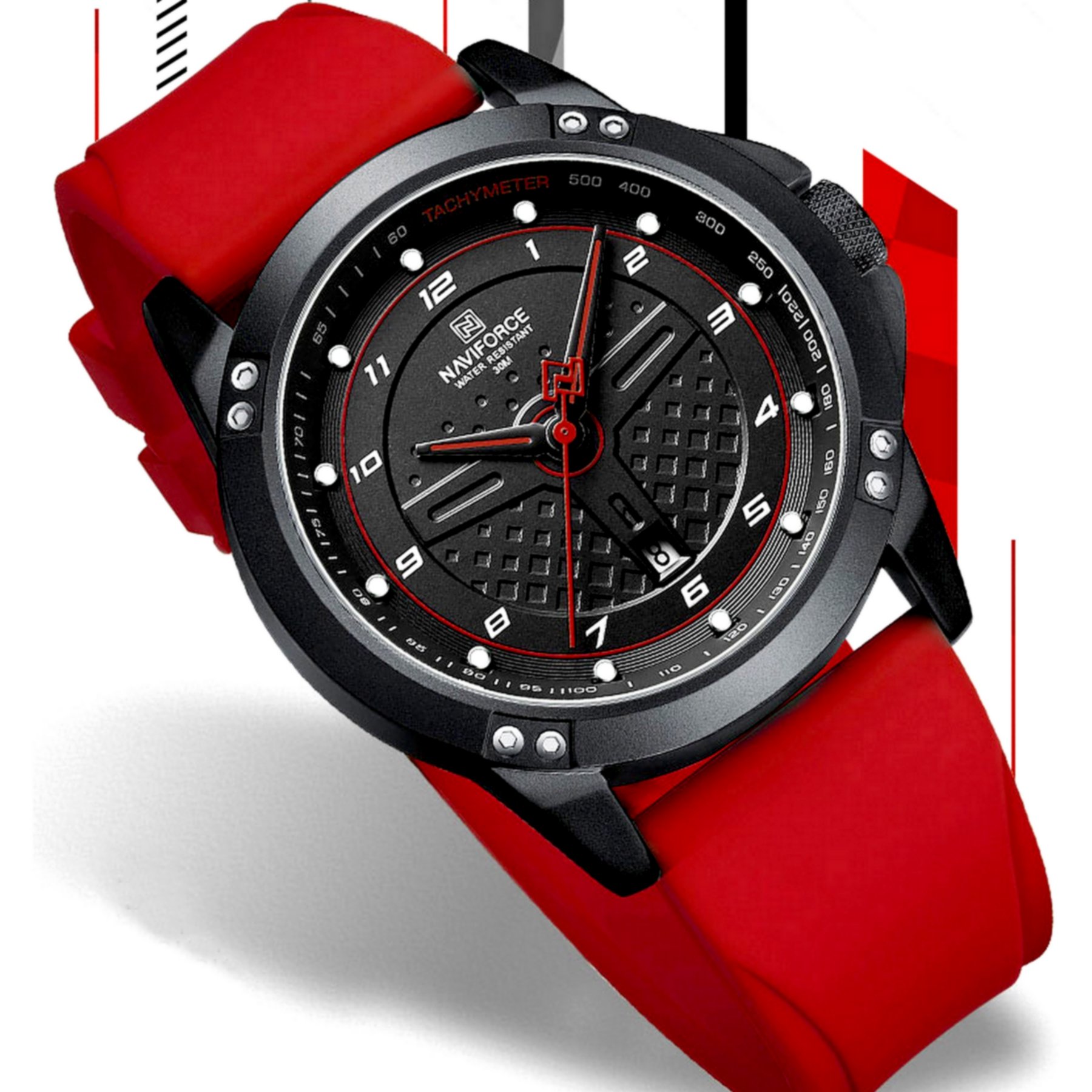 Relogio de Quartzo Masculino Casual Pulseira de Silicone Impermeavel Vermelho 2