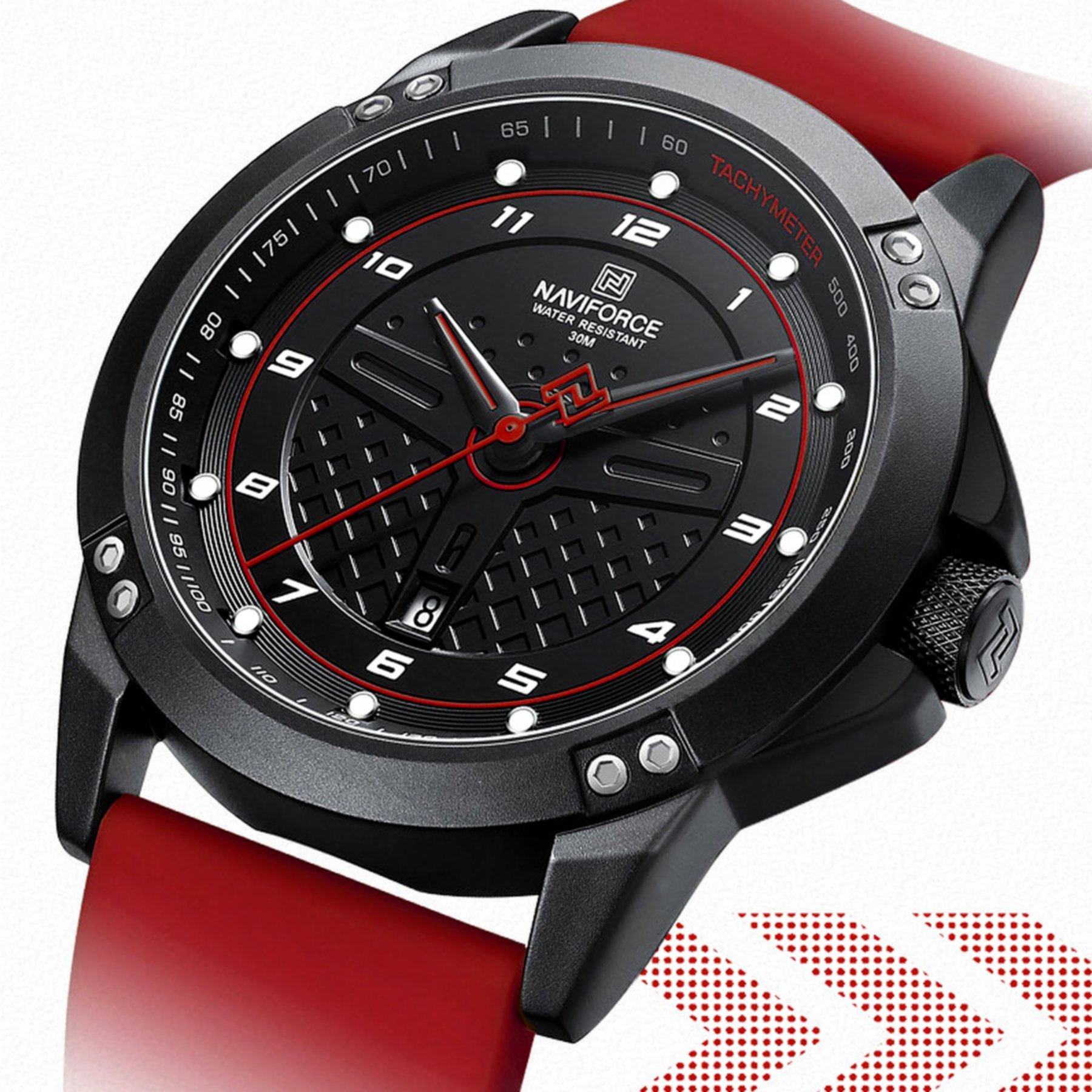 Relogio de Quartzo Masculino Casual Pulseira de Silicone Impermeavel Vermelho 3