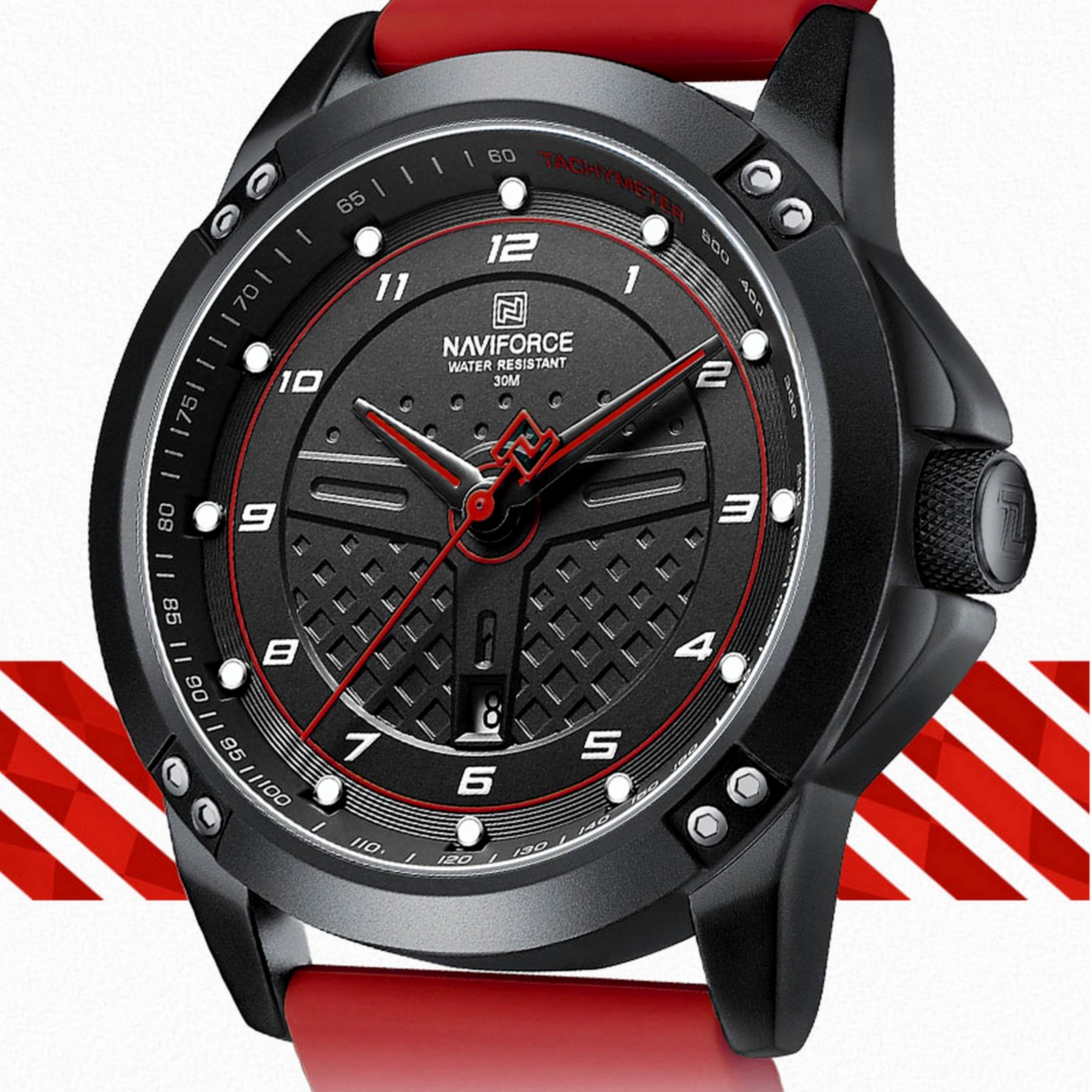 Relogio de Quartzo Masculino Casual Pulseira de Silicone Impermeavel Vermelho 4
