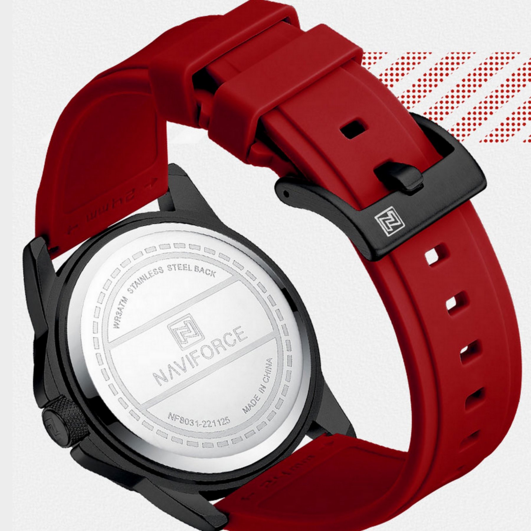 Relogio de Quartzo Masculino Casual Pulseira de Silicone Impermeavel Vermelho 5