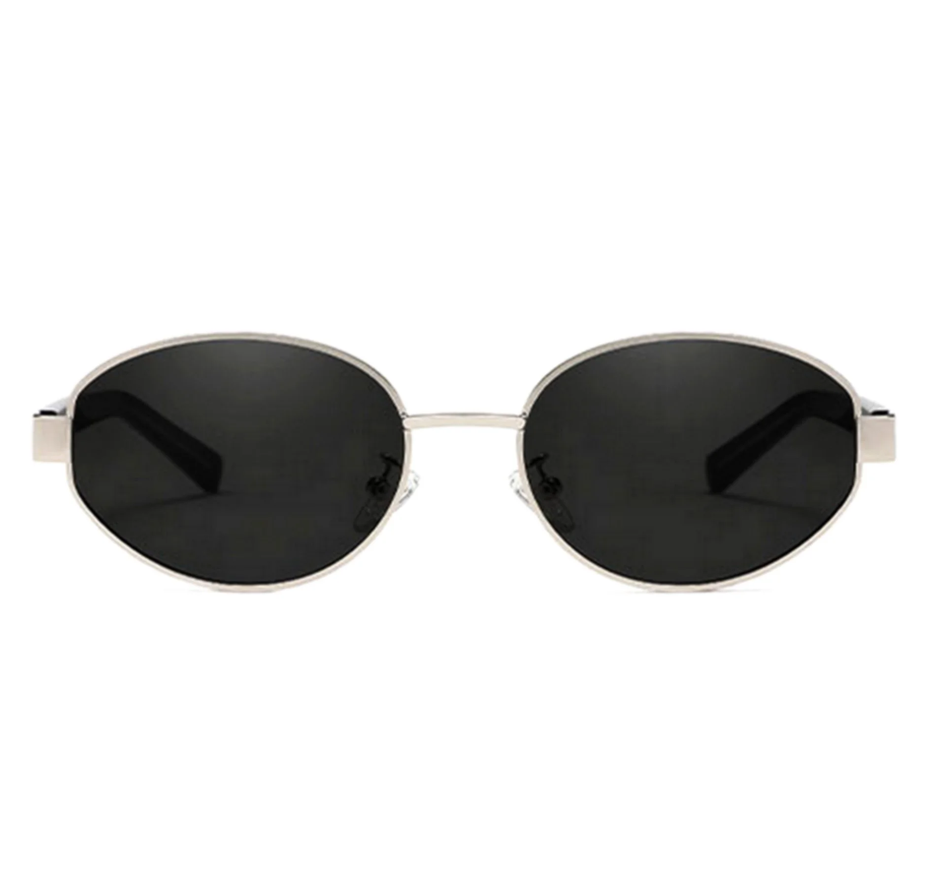 Oculos de Sol Unissex Polarizado Design Retro Oval com Protecao Uv400 Prata 2