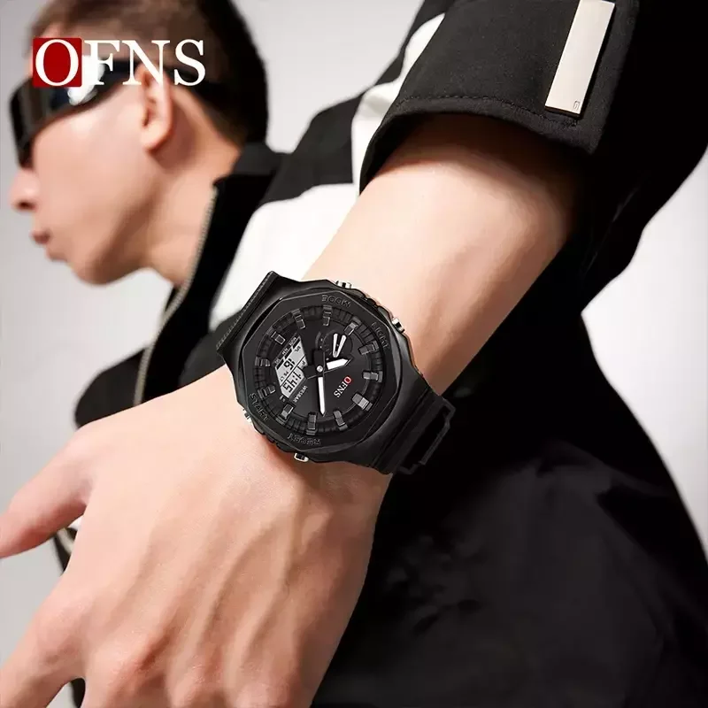 Relogio Militar Estilo ofns para Homem, LED Impermeavel, Cronografo Digital Preto 5