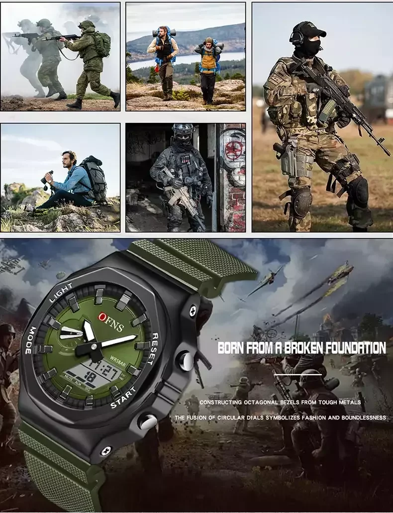 Relogio Militar Estilo ofns para Homem, LED Impermeavel, Cronografo Digital Preto 6