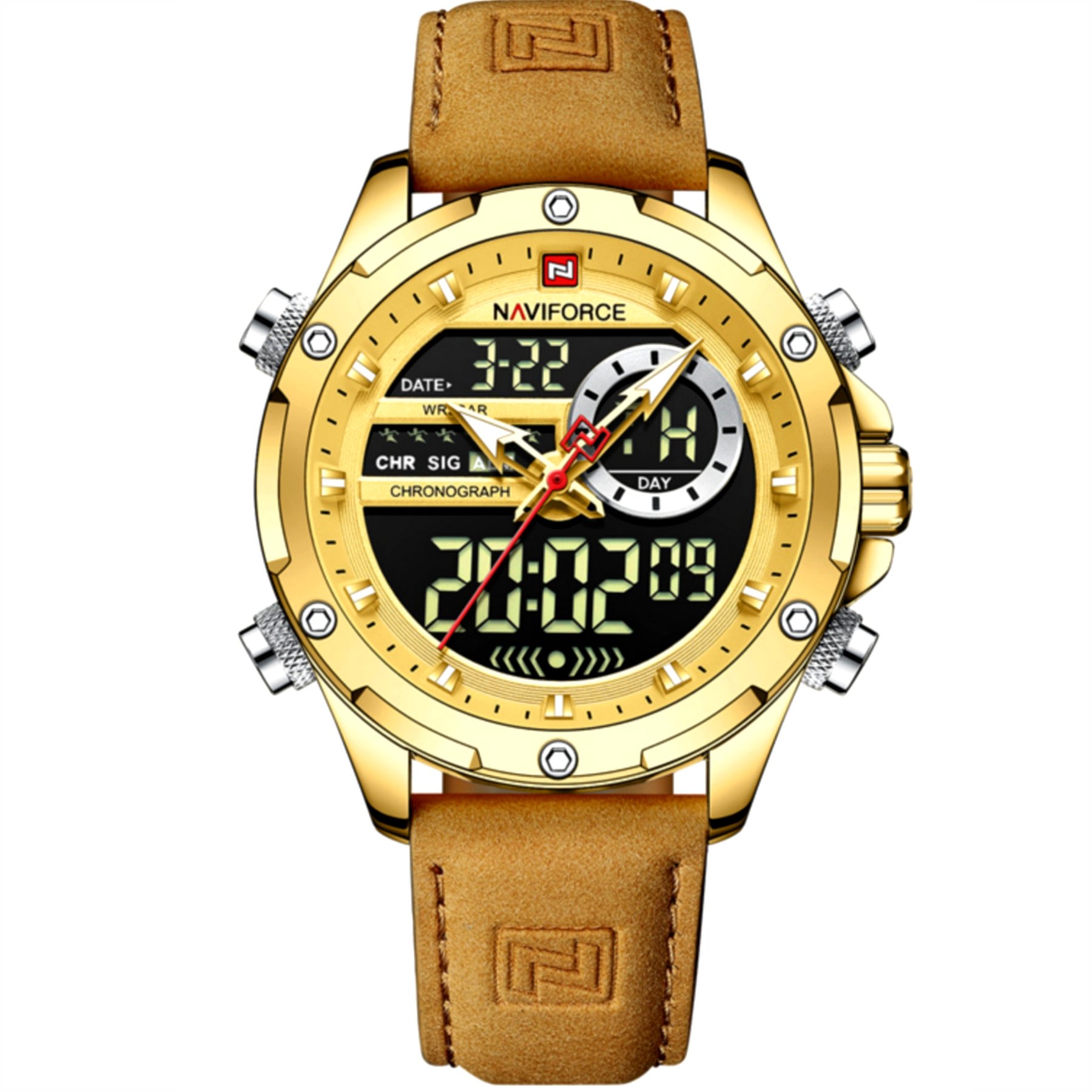 Relogio de Pulso Masculino Design Esportivo Casual de Quartzo Impermeavel Dourado 1