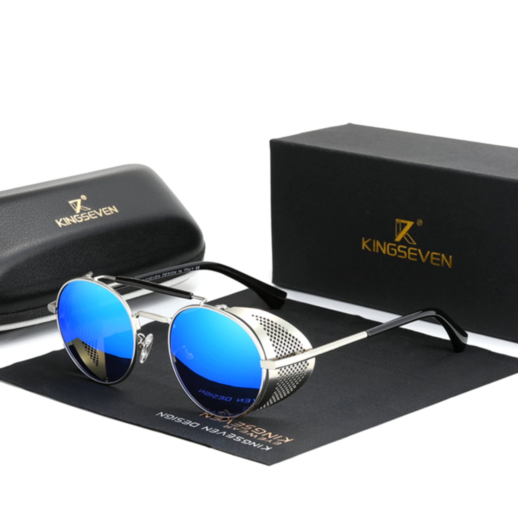 Oculos De Sol Steampunk Redondo Unissex Polarizado Uv400 Azul 3