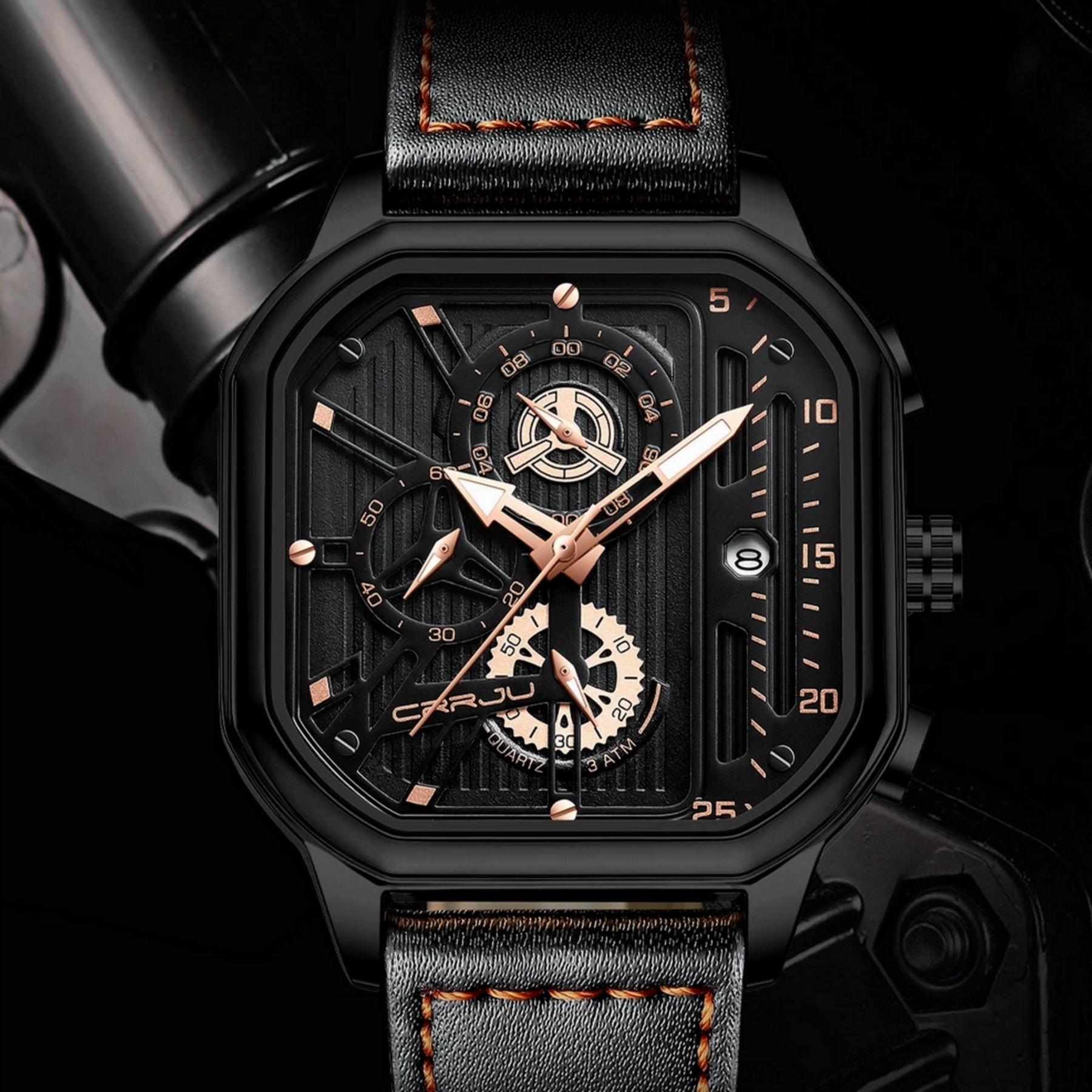 Relogio de Pulso Masculino Mostrador Quadrado Esportivo A Prova Dagua Preto 3