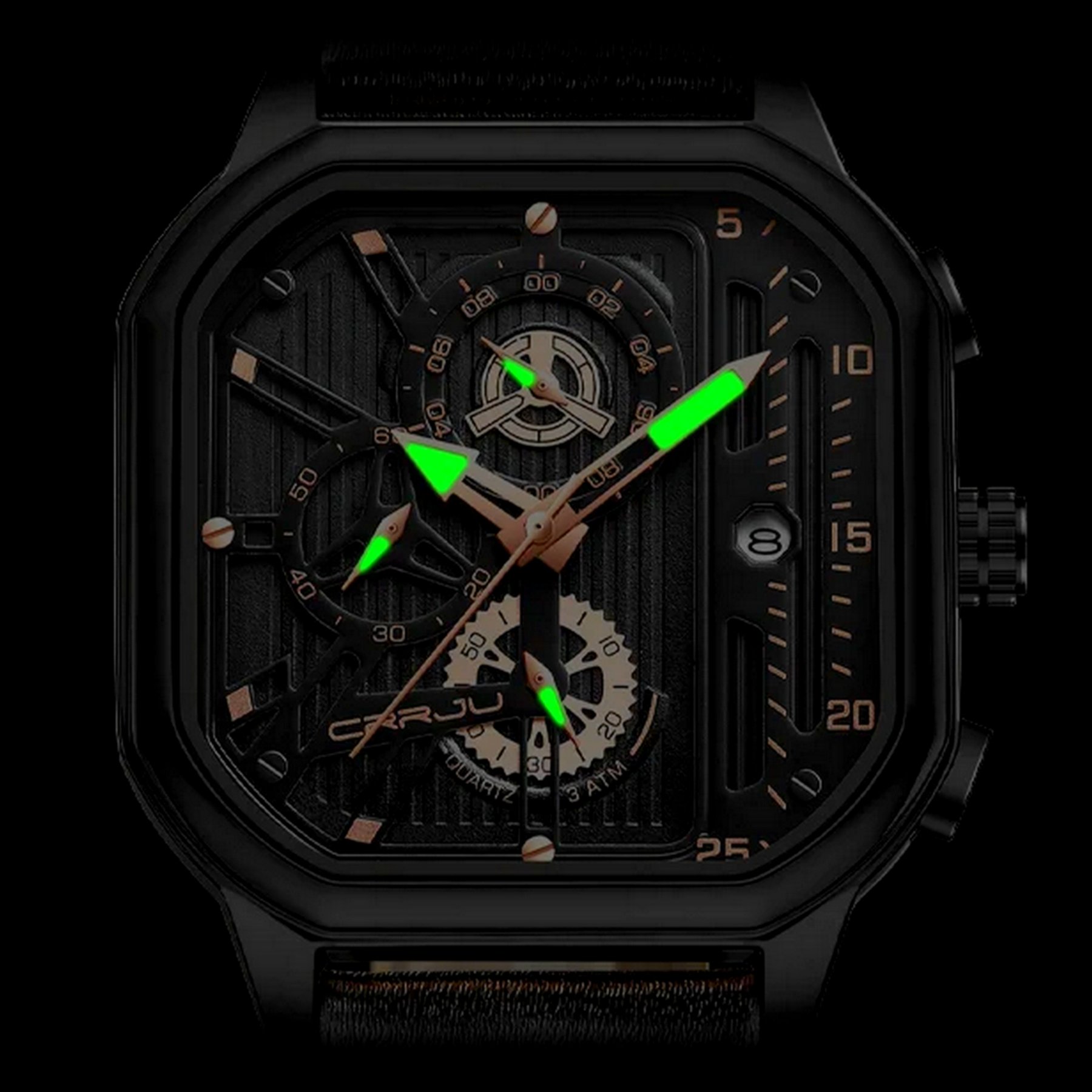 Relogio de Pulso Masculino Mostrador Quadrado Esportivo A Prova Dagua Preto 4