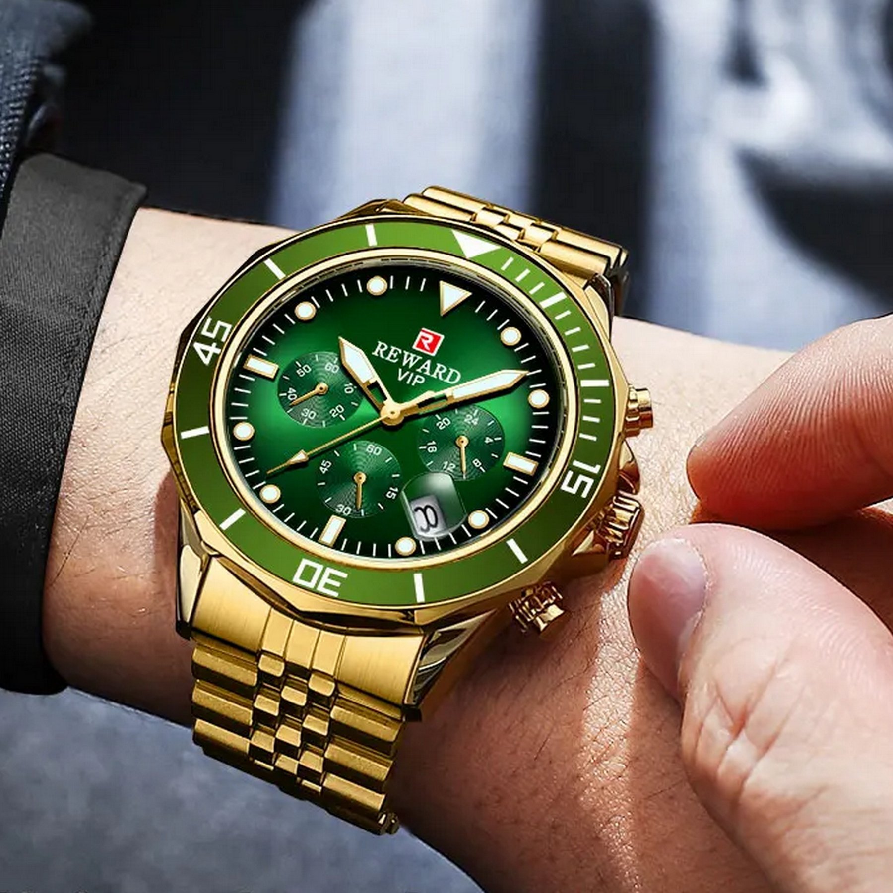 Relogio Masculino Casual Esportivo Luminoso Impermeavel 3atm em Aco Inoxidavel  Verde 2