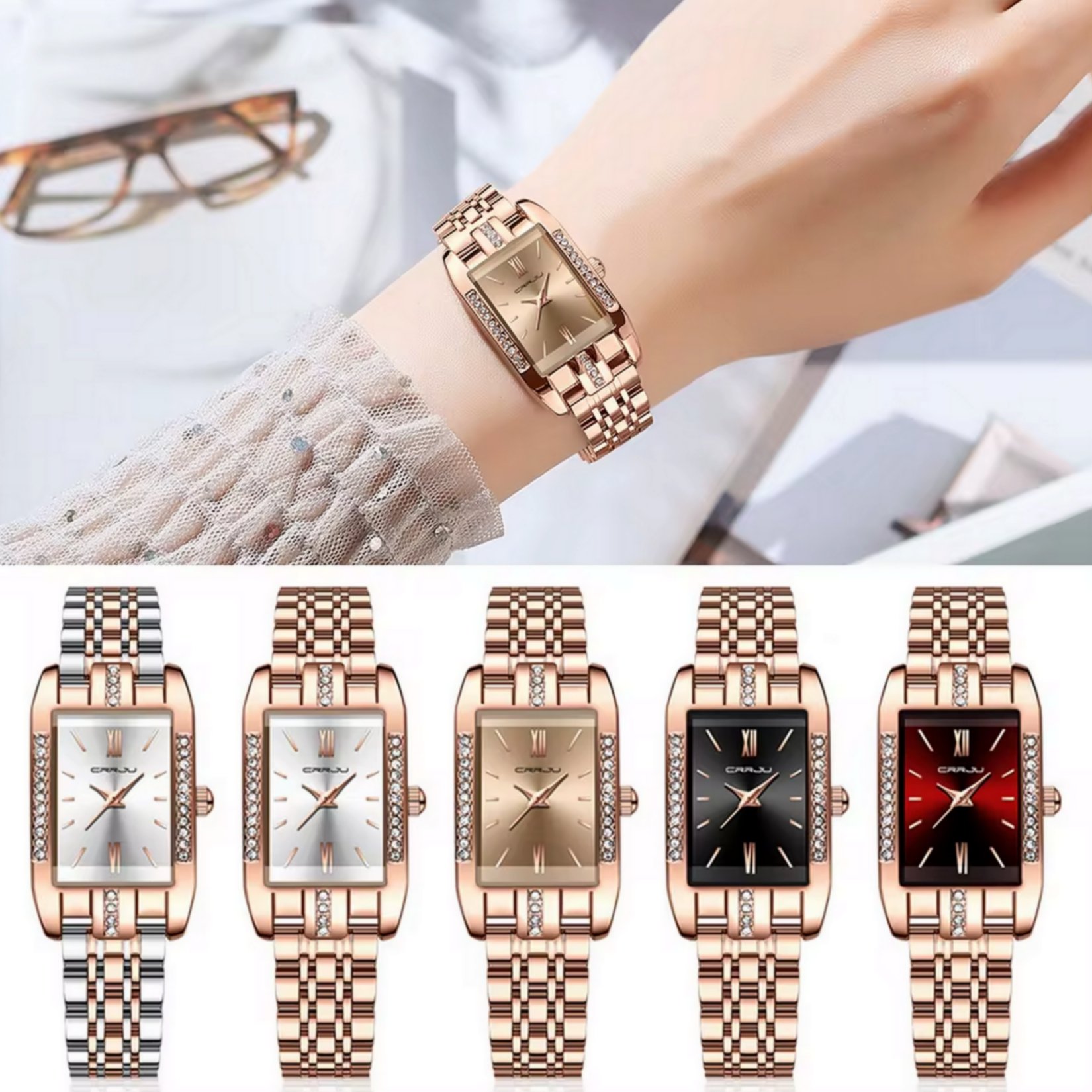 Relogio de Quartzo Feminino Design Quadrado  Bracelete de aco inoxidavel Impermeavel 3atm  Prata 3