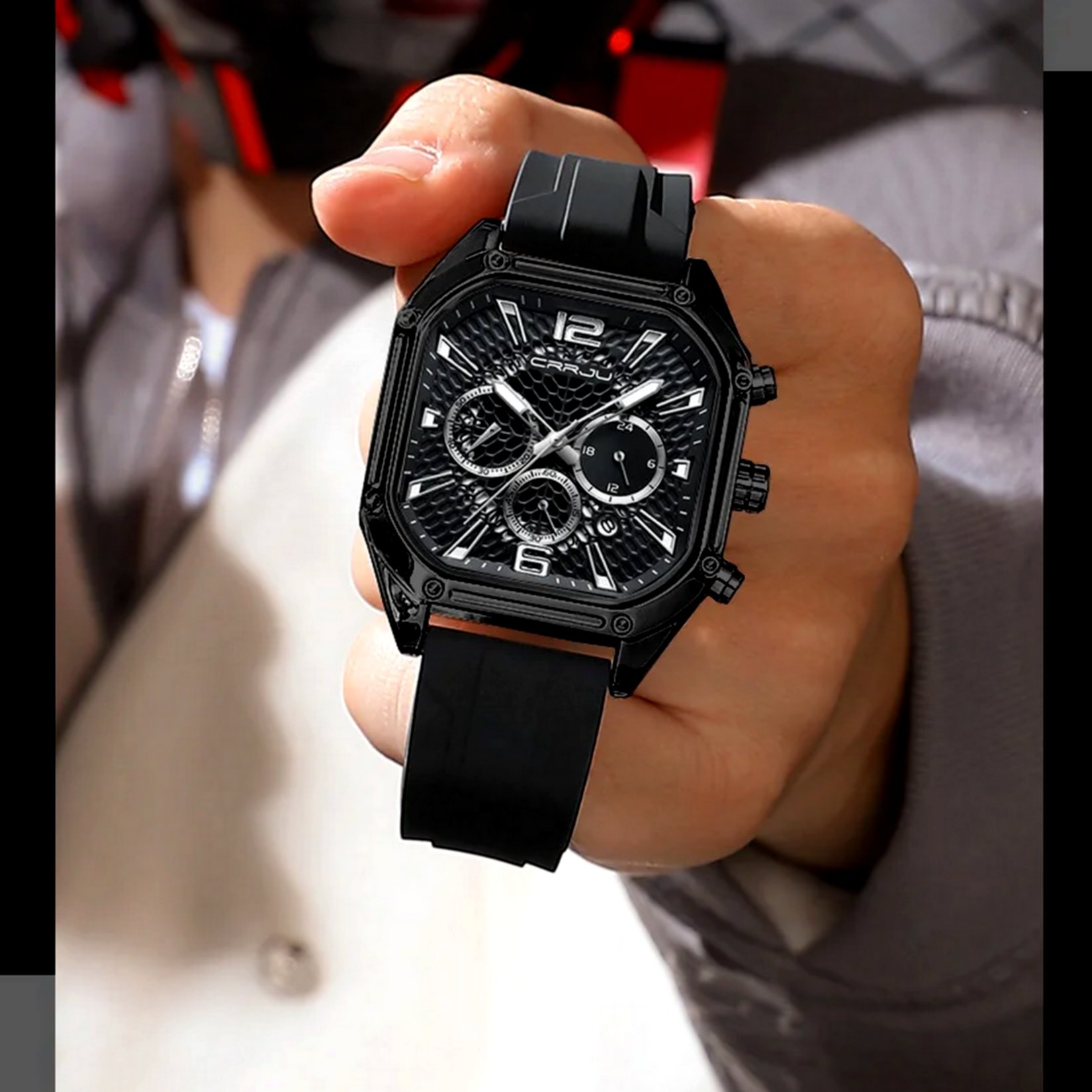  Relogio Esportivo Masculino Quartzo Pulseira de Silicone Impermeavel 3atm  Preto 3