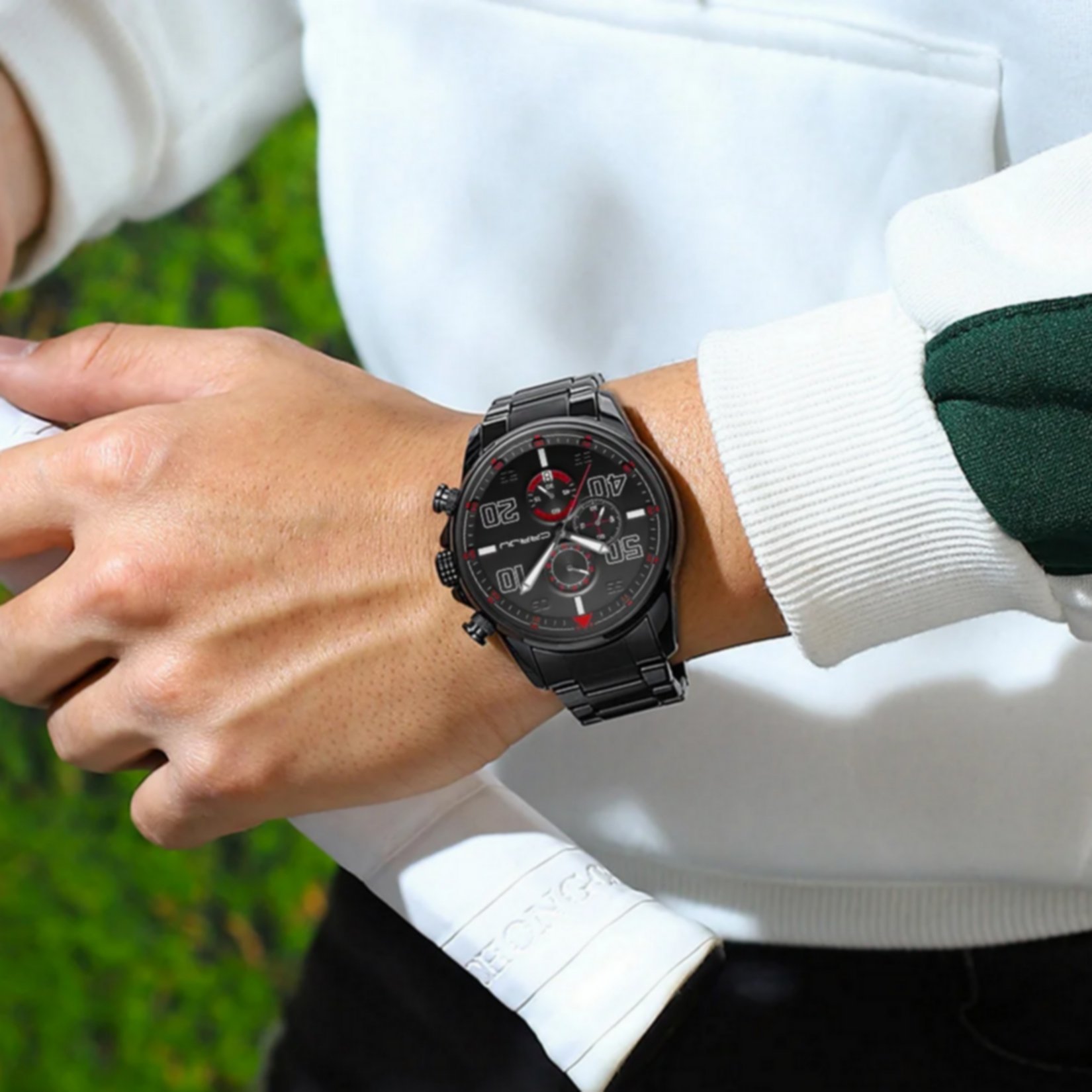 Relogio de Pulso Masculino Quartzo Design Dial Grande Esportivo Impermeavel 3atm Preto/Vermelho 3