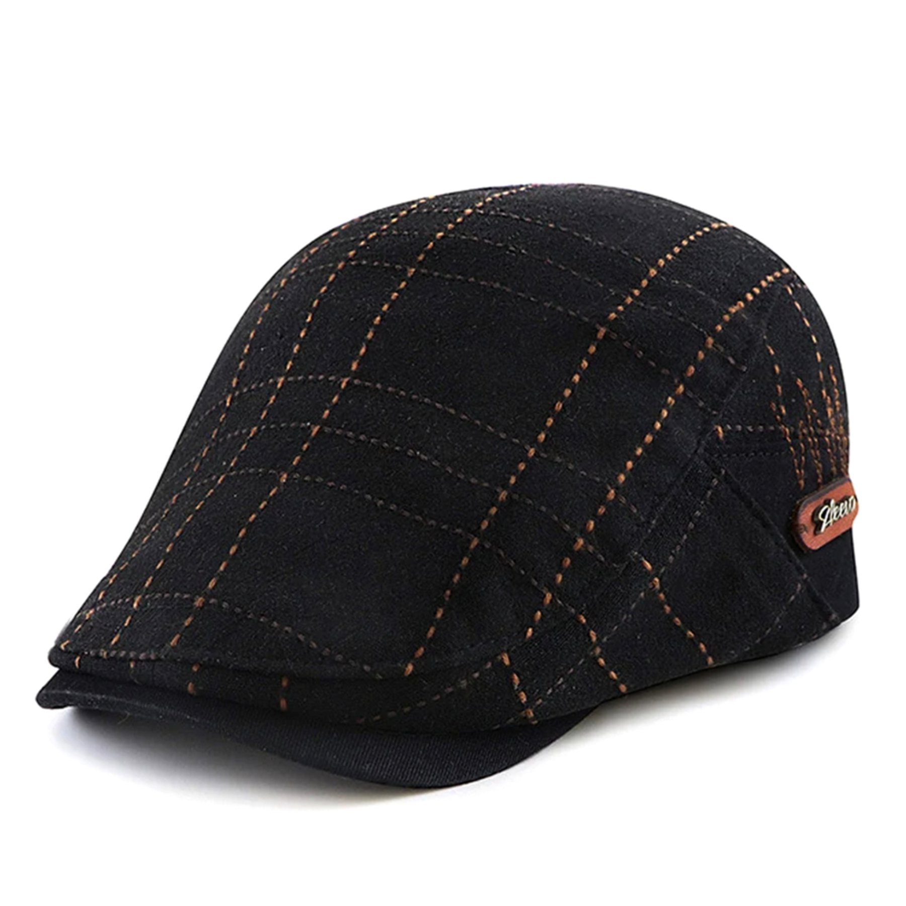 Boina Italiana Masculina com Detalhe de Linhas Estilo Casual Preto 1
