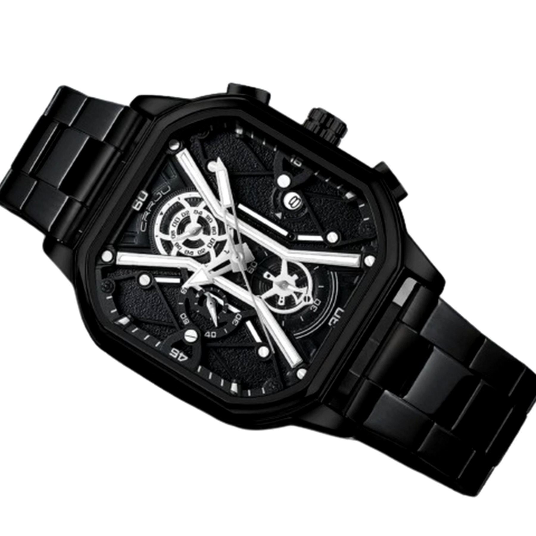 Relogio Masculino de Quartzo em Aco Inoxidavel Impermeavel Design Quadrado Luminoso Preto/Branco 2