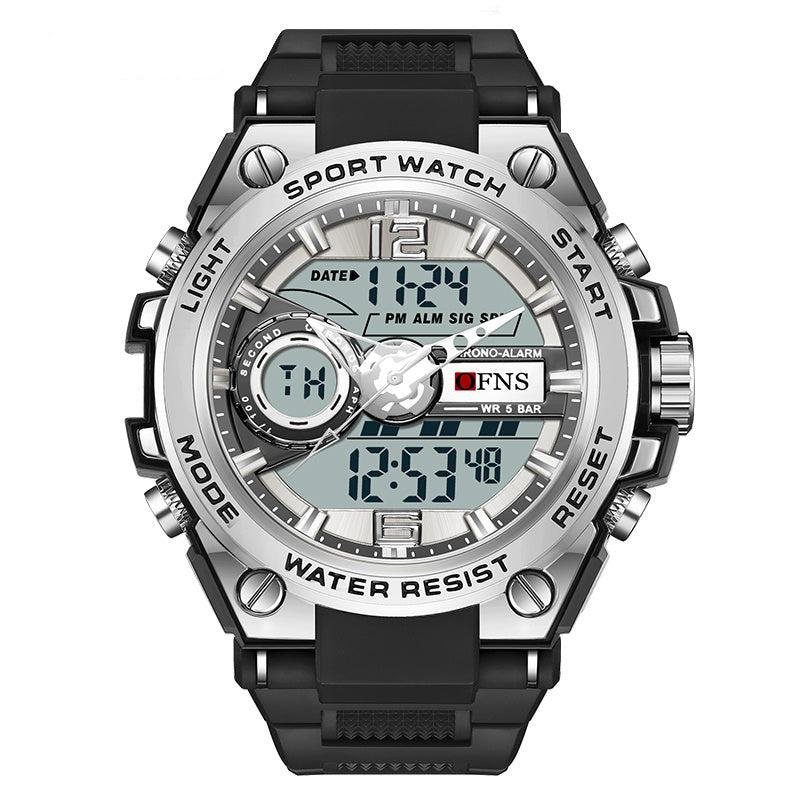 Relogio eletronico a prova dagua para esportes, com visor duplo e luz noturna Prata 1