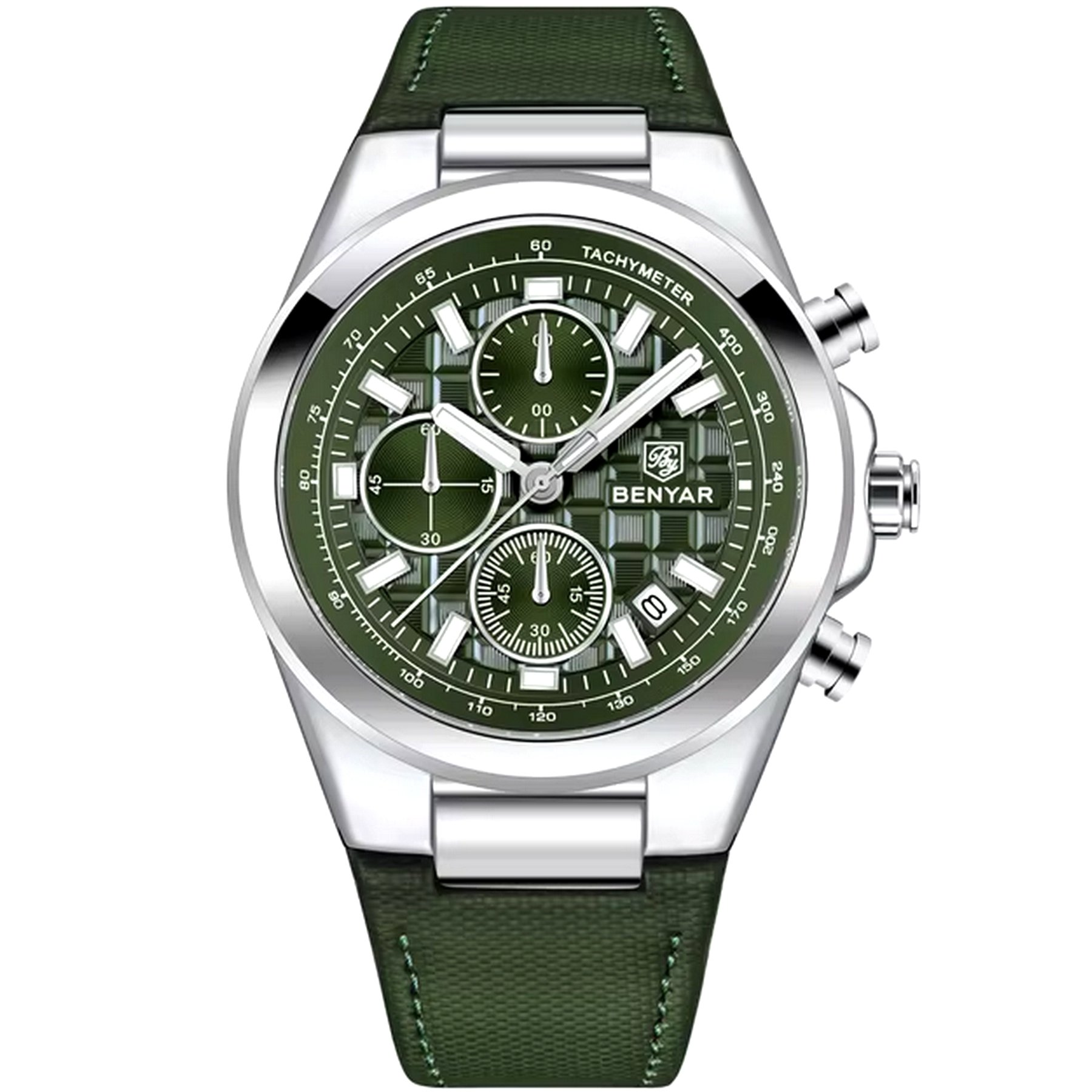 Relogio de Quartzo Masculino Design Esportivo com Cronografo Impermeavel 3atm Verde 1