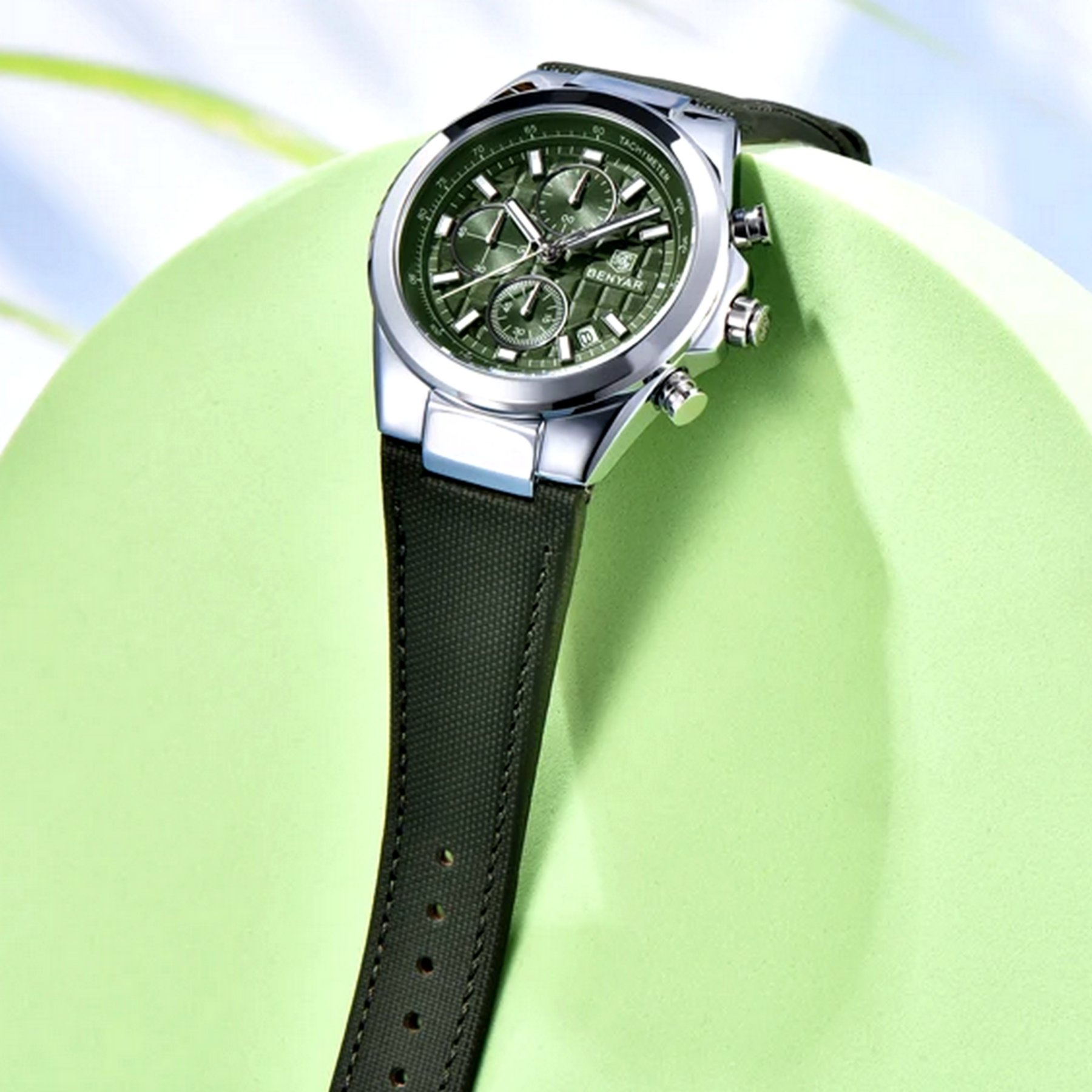 Relogio de Quartzo Masculino Design Esportivo com Cronografo Impermeavel 3atm Verde 3