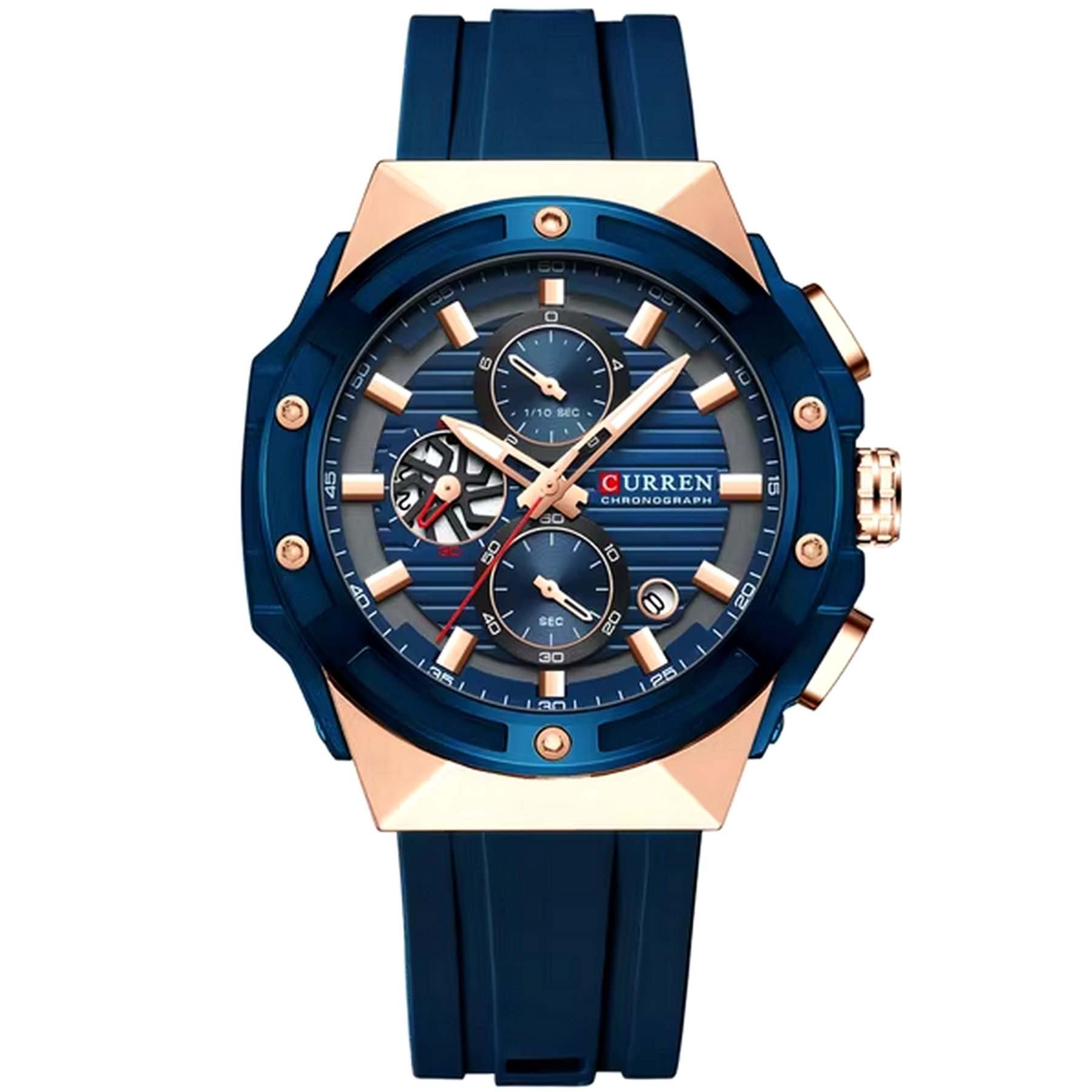 Relogio de pulso em silicone classico casual ponteiros luminoso mostrador cronografo Azul 1
