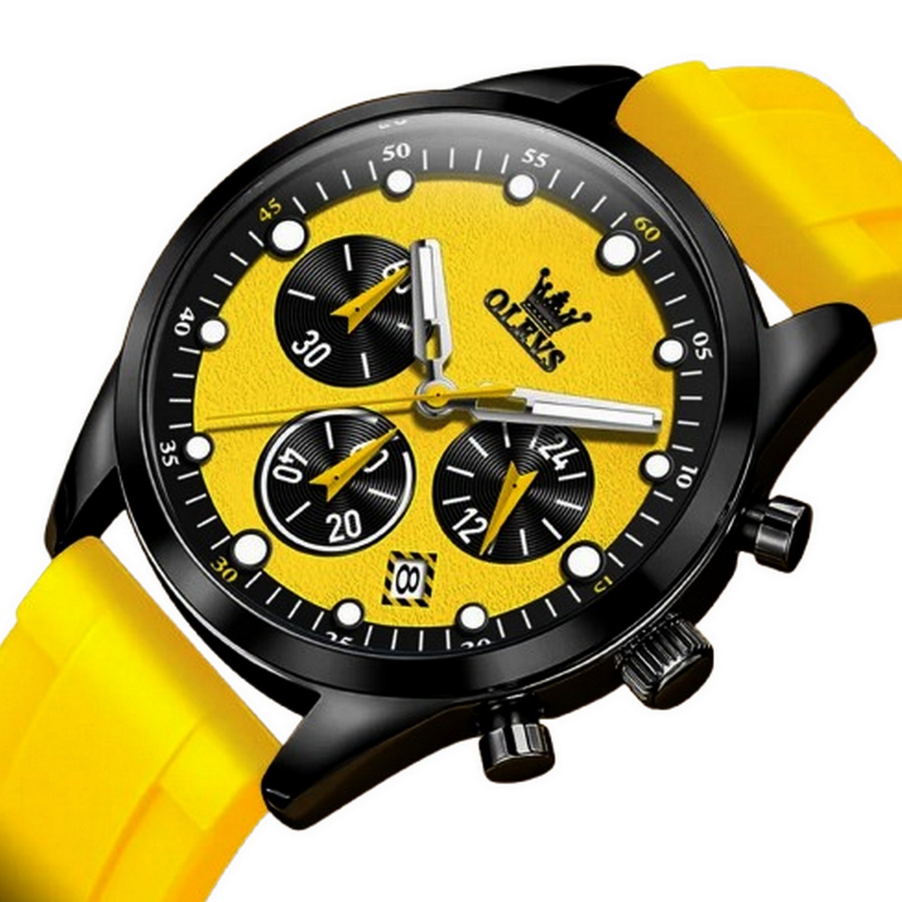 Relogio de Quartzo Masculino Pulseira de Silicone Multifuncional Impermeavel Amarelo 2