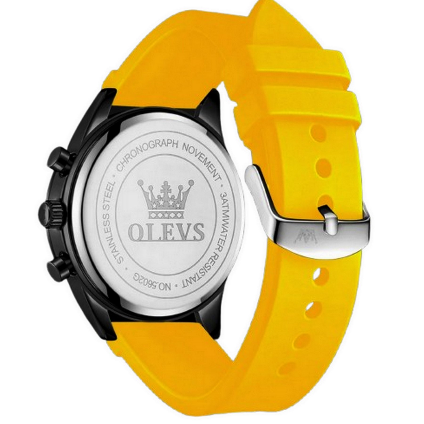 Relogio de Quartzo Masculino Pulseira de Silicone Multifuncional Impermeavel Amarelo 3