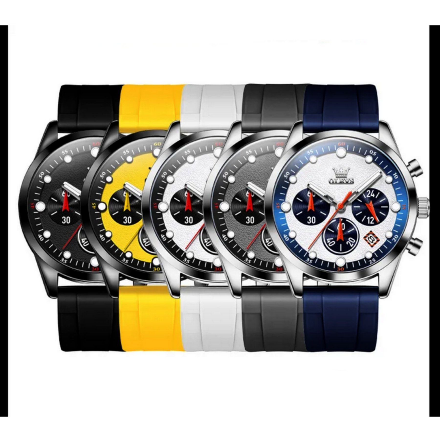 Relogio de Quartzo Masculino Pulseira de Silicone Multifuncional Impermeavel Amarelo 5