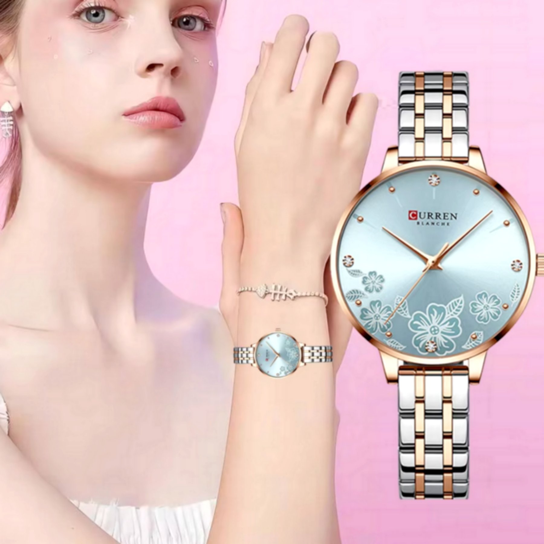 Relogio Feminino em Aco Inoxidavel de Quartzo Ultra Fino Romantico Impermeavel 3atm  Azul 4