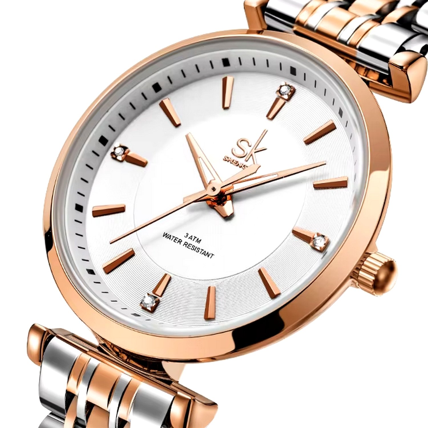 Relogio de Pulso Feminino Casual Ultra Fino em Aco Inoxidavel Impermeavel 3atm  Rose Gold 3