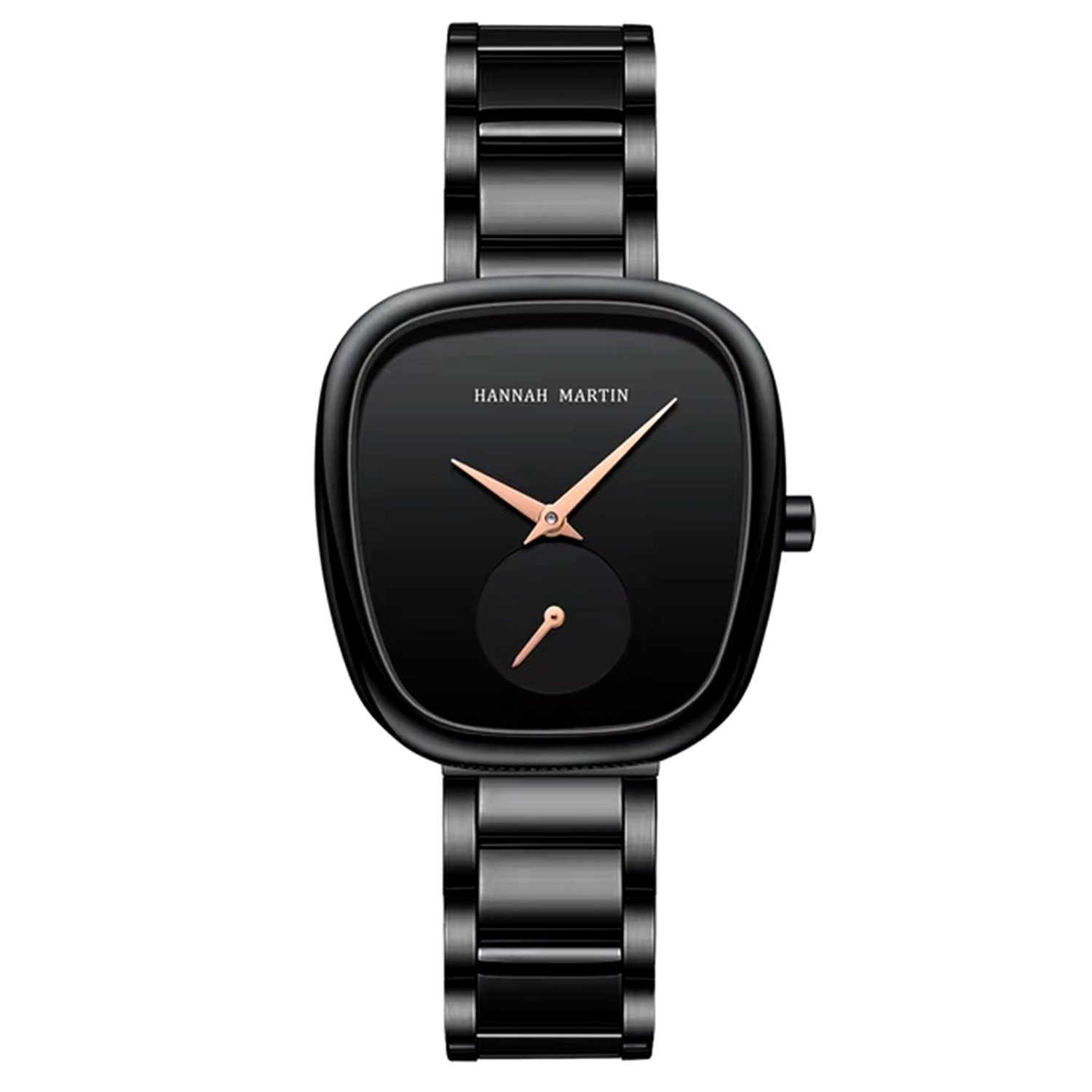 Relogio de pulso de quartzo oval estilo minimalista feminino em aco inoxidavel  Preto 1