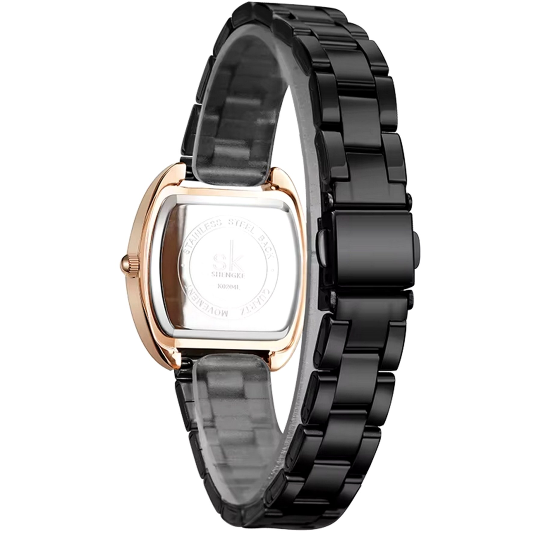 Relogio feminino em aco inoxidavel quadrado de quartzo design com strass Preto 4