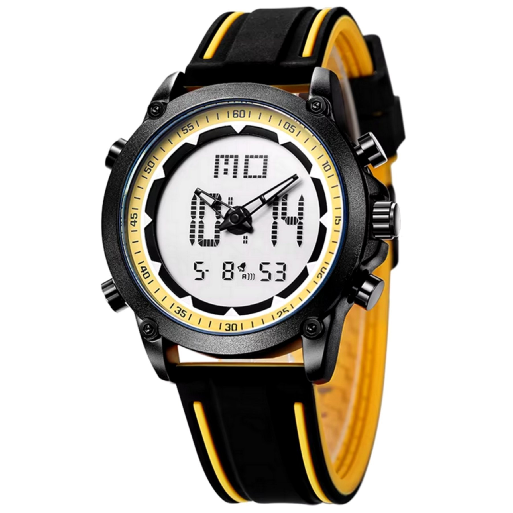 Relogio Esportivo Masculino Quartzo Digital Duplo Movimento A prova dagua Amarelo 2
