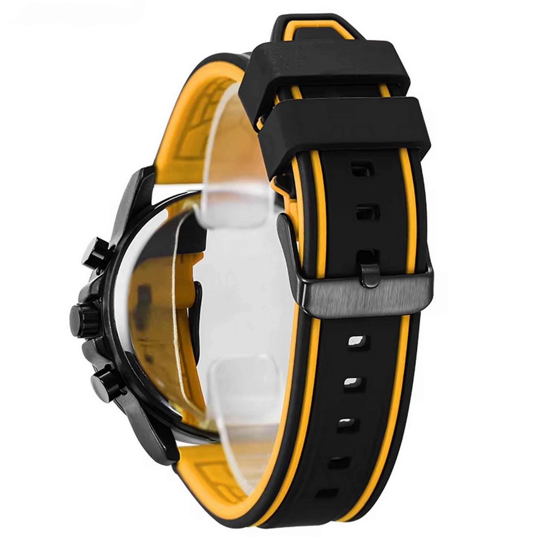 Relogio Esportivo Masculino Quartzo Digital Duplo Movimento A prova dagua Amarelo 3