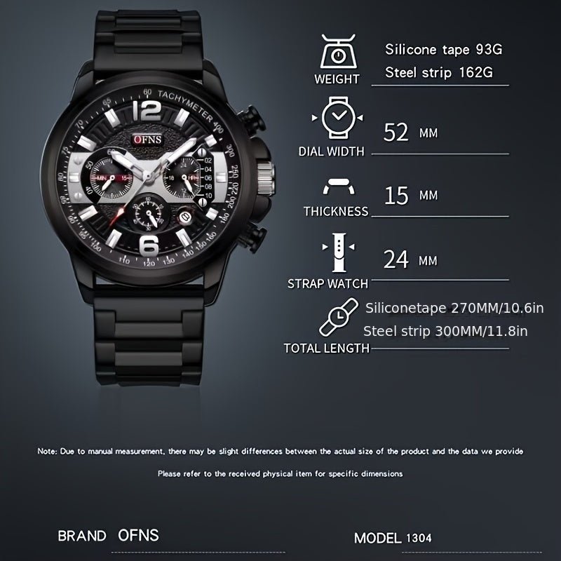 Relogio de Luxo Masculino OFNS - Calendario Noturno Preto 3