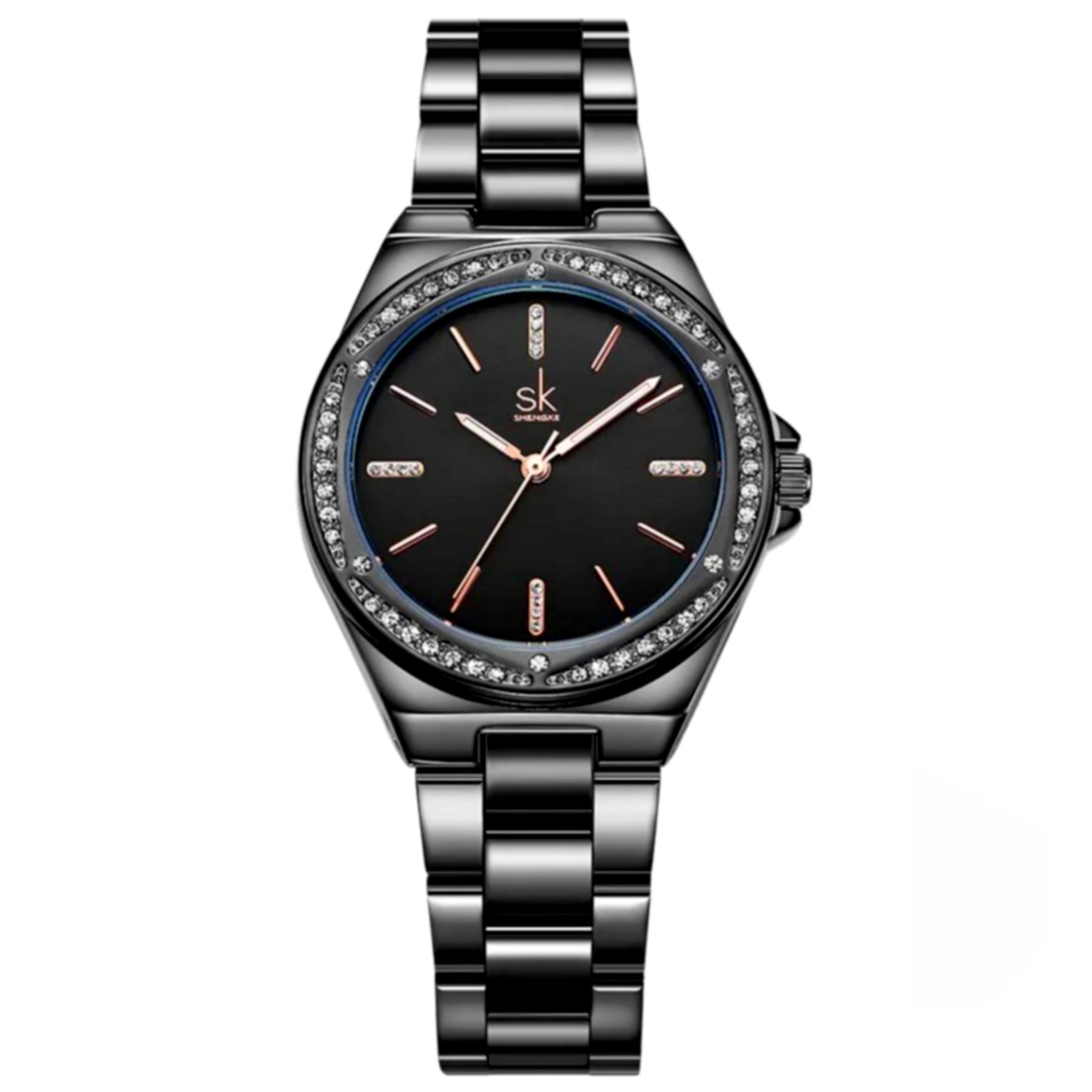 Relogio de Quartzo Feminino Minimalista com Strass Movimento de Quartzo Preto 1