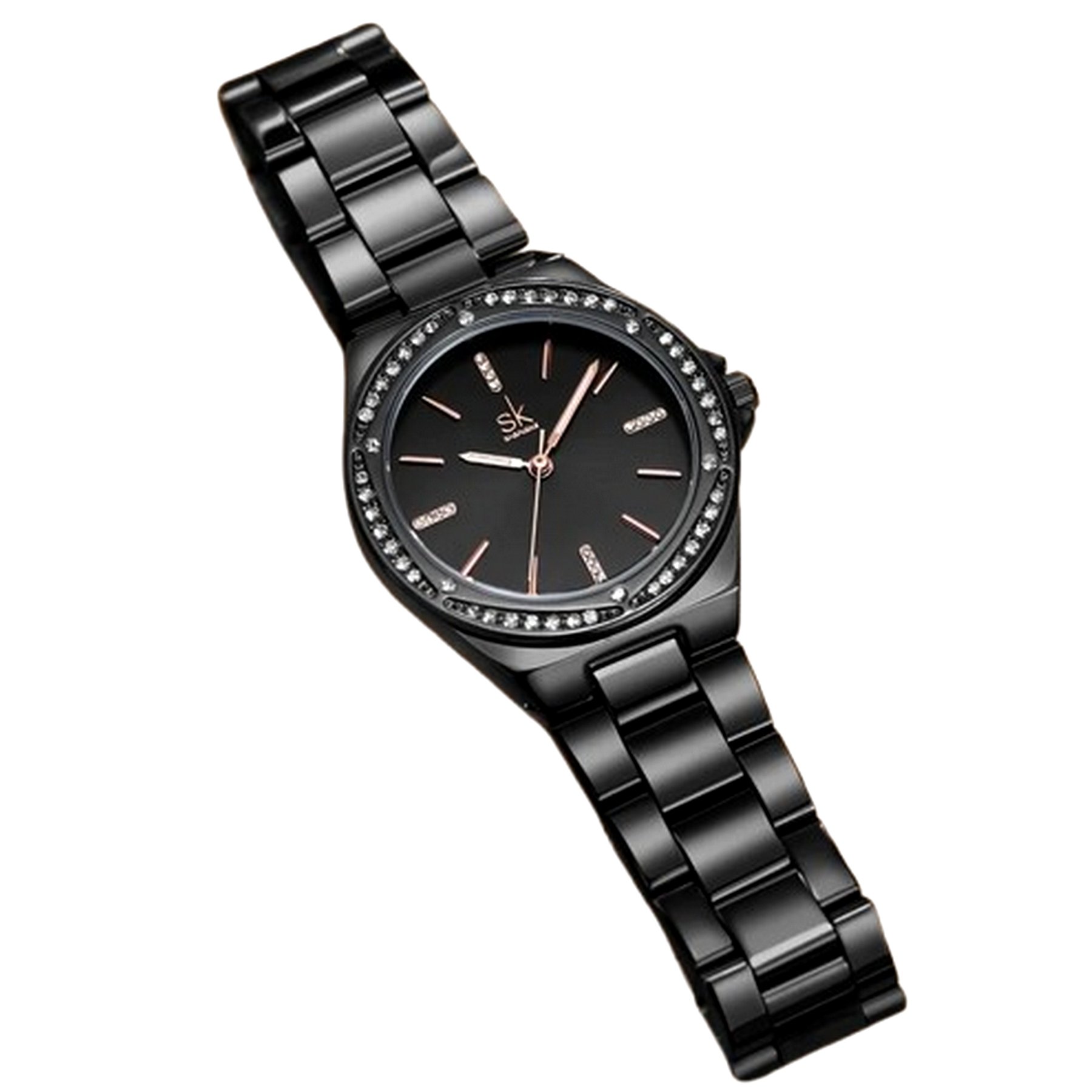 Relogio de Quartzo Feminino Minimalista com Strass Movimento de Quartzo Preto 3