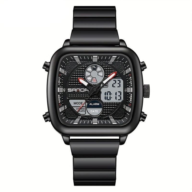 Relogio esportivo de movimento duplo SANDA, a prova dagua e com luz noturna Preto 1