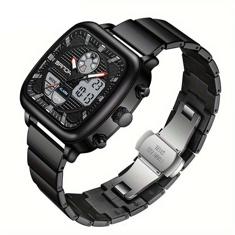 Relogio esportivo de movimento duplo SANDA, a prova dagua e com luz noturna Preto 2
