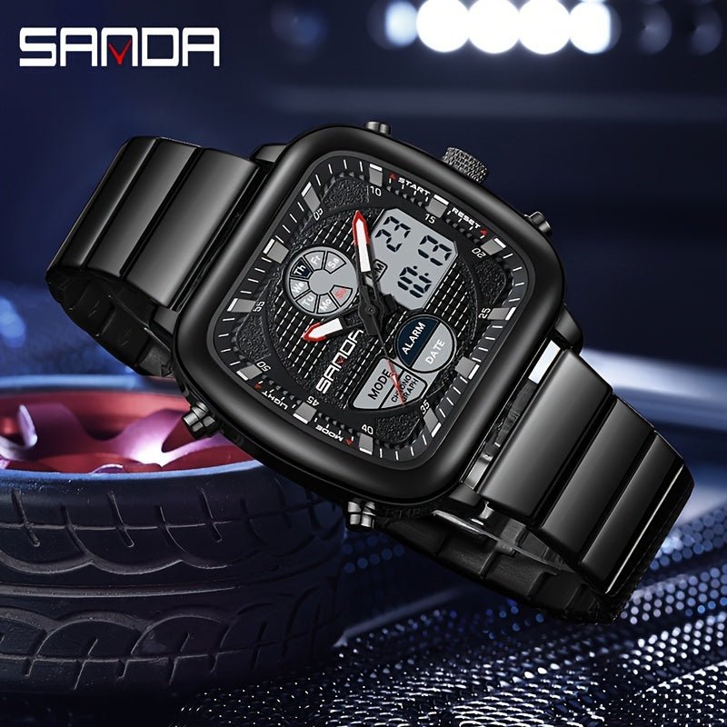 Relogio esportivo de movimento duplo SANDA, a prova dagua e com luz noturna Preto 3