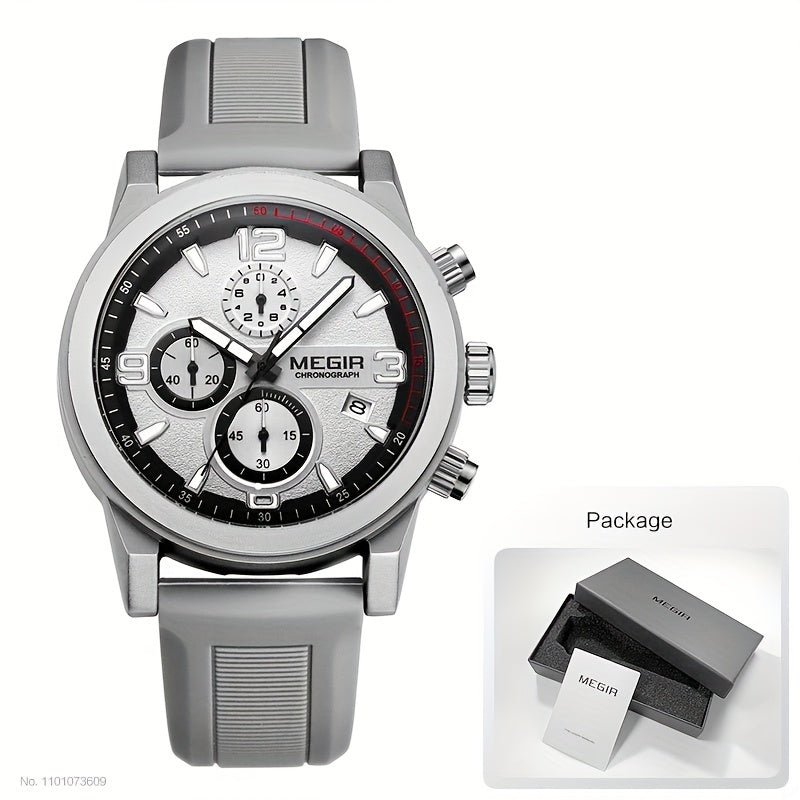 Relogio esportivo MEGIR, moda analogico, cronografo, quartzo, com data automatica Branco 1