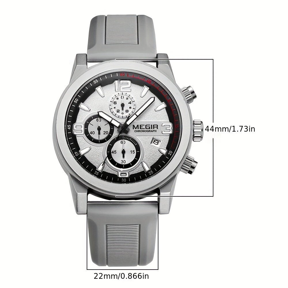 Relogio esportivo MEGIR, moda analogico, cronografo, quartzo, com data automatica Branco 3