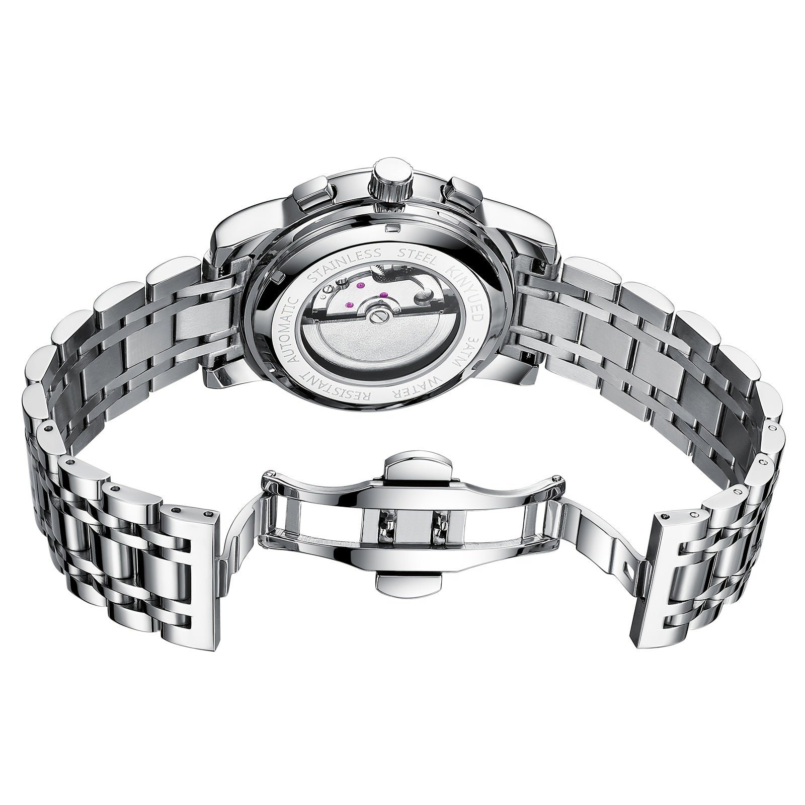 Relogio classico para cavalheiros: Relogio automatico de luxo, com calendario multifuncional e  Prata 3