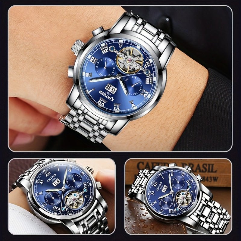 Relogio classico para cavalheiros: Relogio automatico de luxo, com calendario multifuncional e  Prata 4