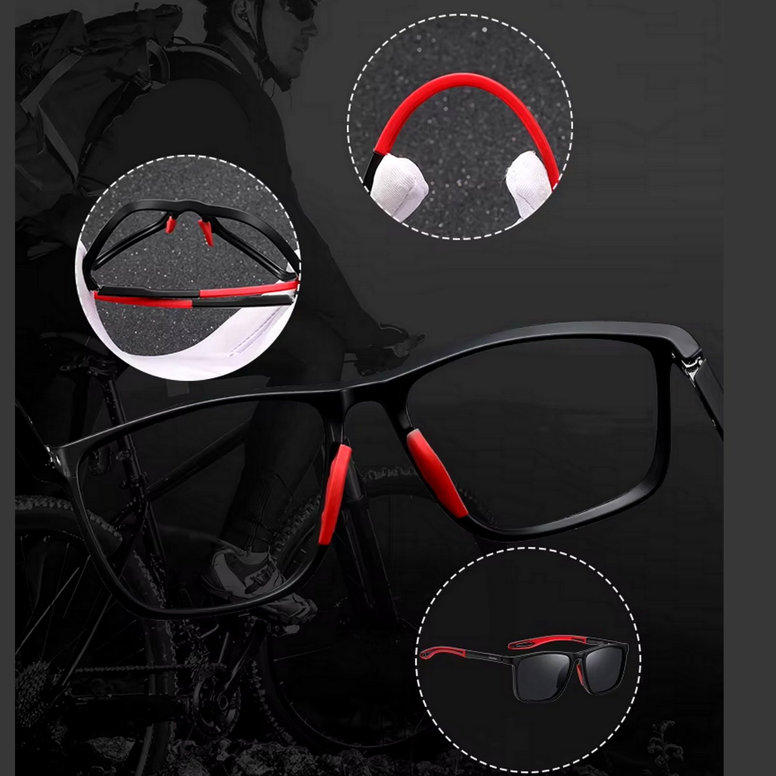 Oculos Esportivos para Homens e Mulheres Confortaveis e Leves Polarizados Protecao UV400 Vermelho 3