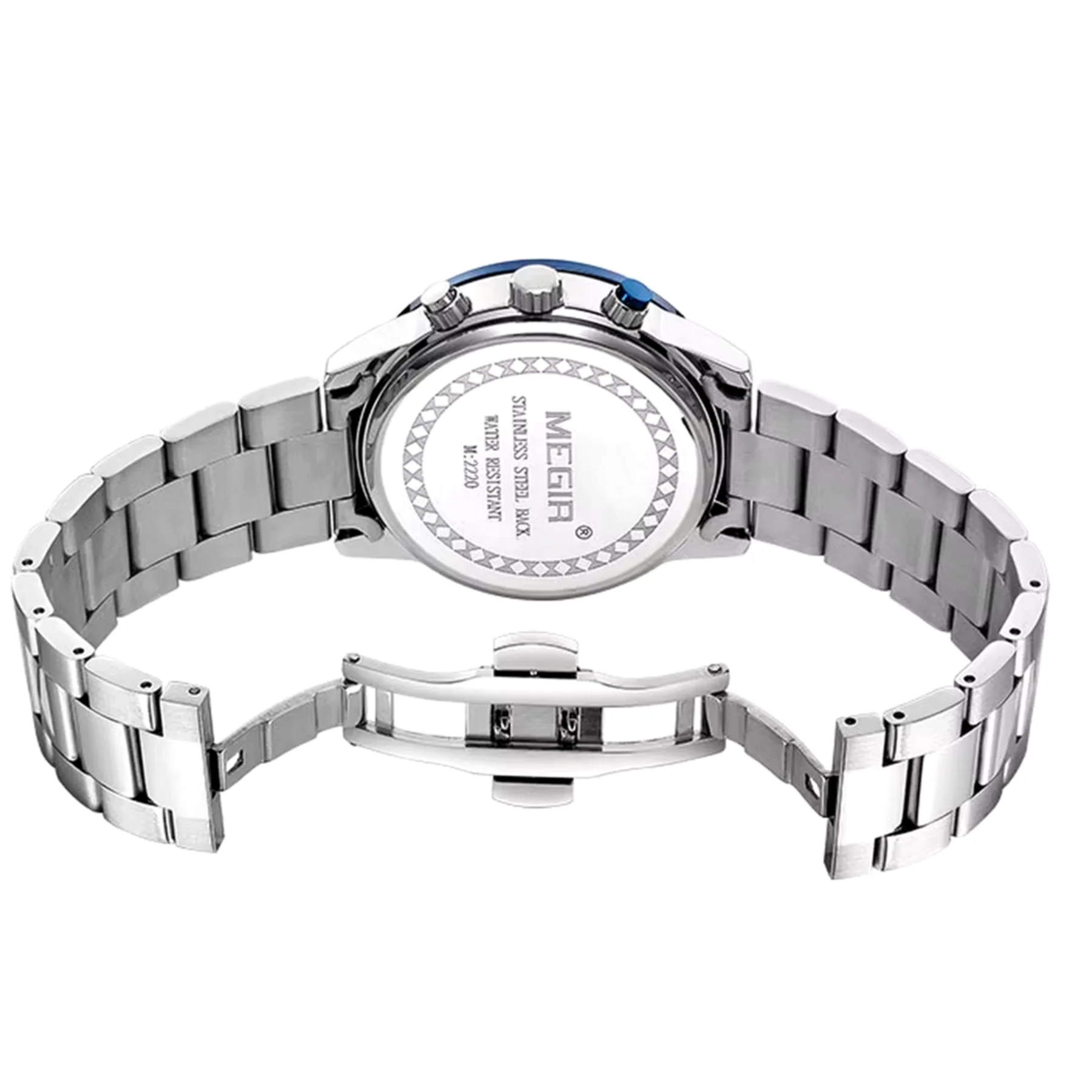 Relogio de pulso masculino com pulseira de aco inoxidave com Data Automatica Impermeavel 3atm Azul 2