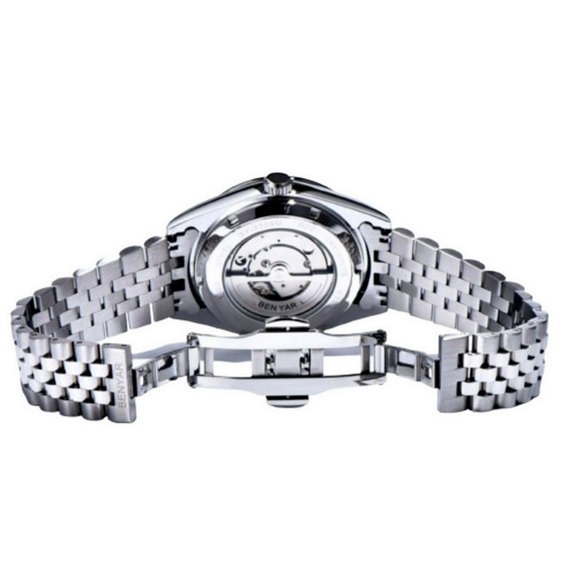 Relogio de pulso mecanico automatico classico em aco inoxidavel com data automatica Impermeavel Verde 2