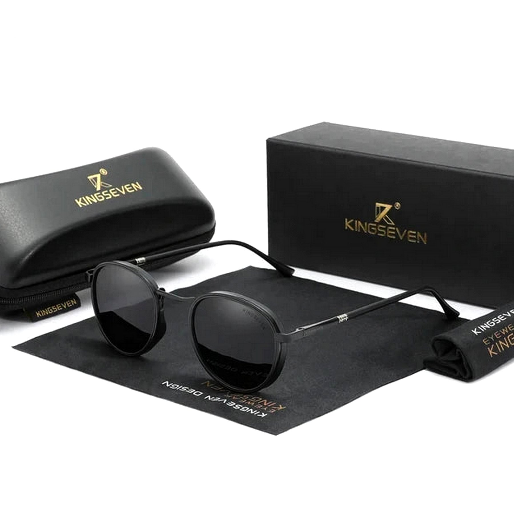 Oculos de sol redondo para homens e mulheres, UV400 polarizado Moda Vintage Preto 3