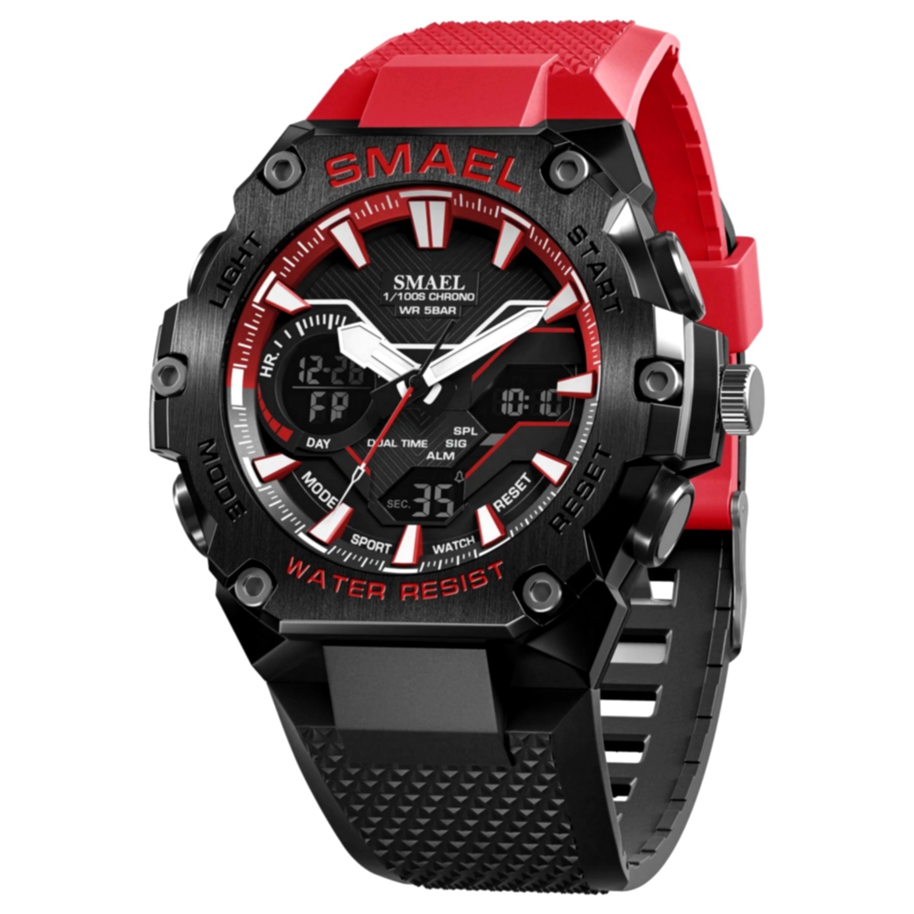 Relogio de quartzo masculino  multifuncinal design classico esportivo Impermeavel Vermelho 2