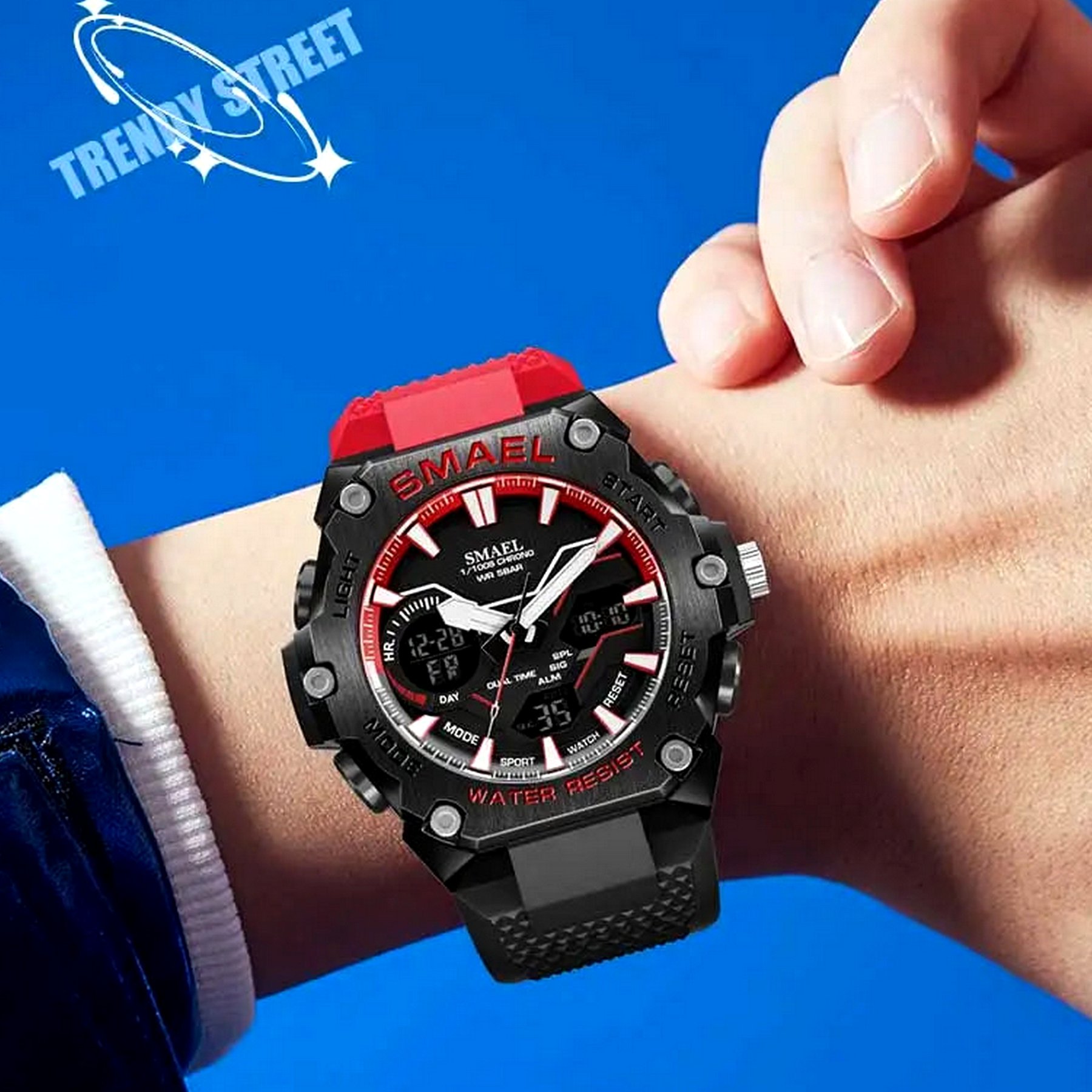 Relogio de quartzo masculino  multifuncinal design classico esportivo Impermeavel Vermelho 3