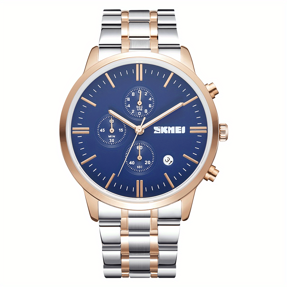 Relogio de Quartzo para Homens, Pulseira de Aco Inoxidavel Resistente a Agua Azul 1