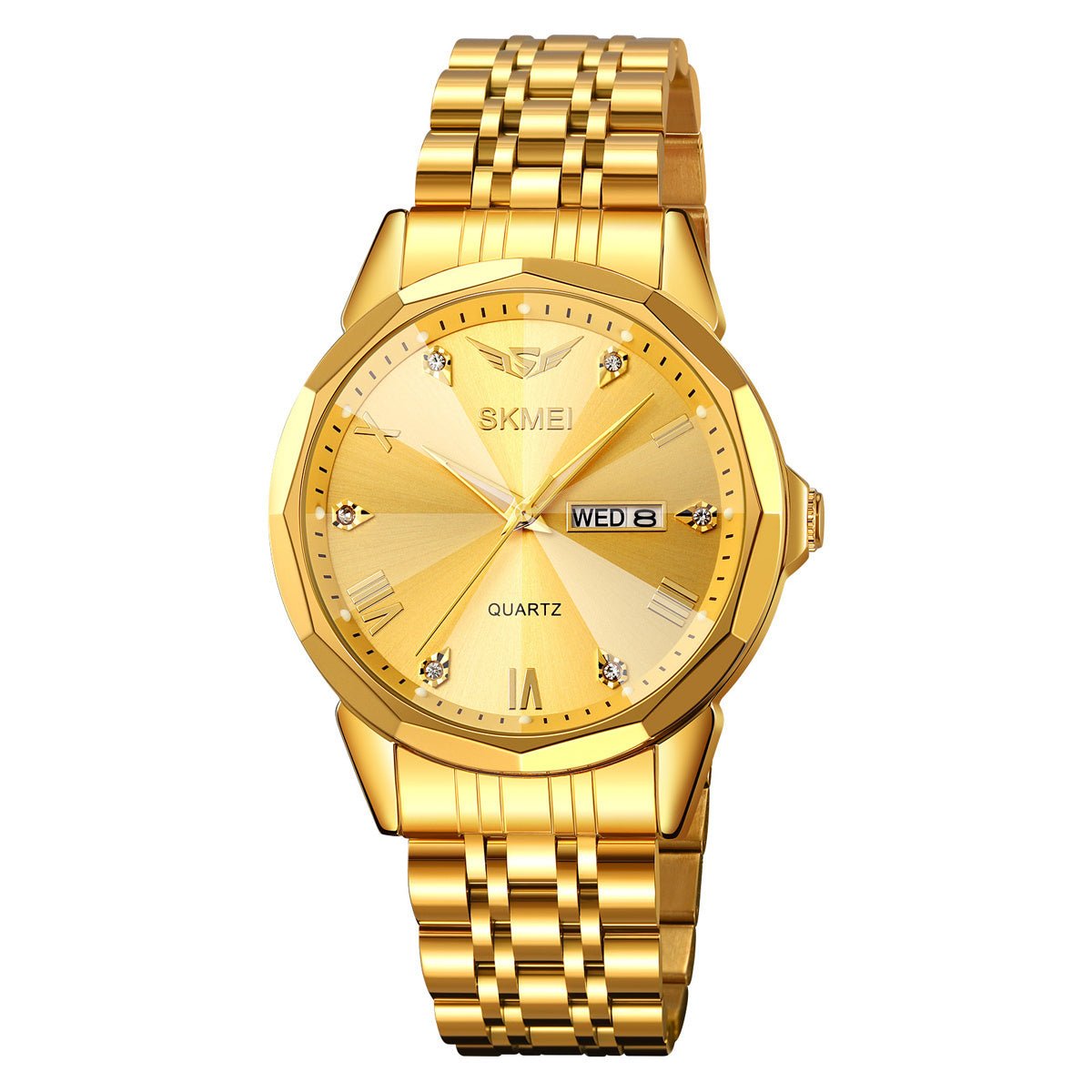 Relogio Masculino Classico A Prova dAgua Pulseira de Aco Inoxidavel de Quartzo Dourado 1