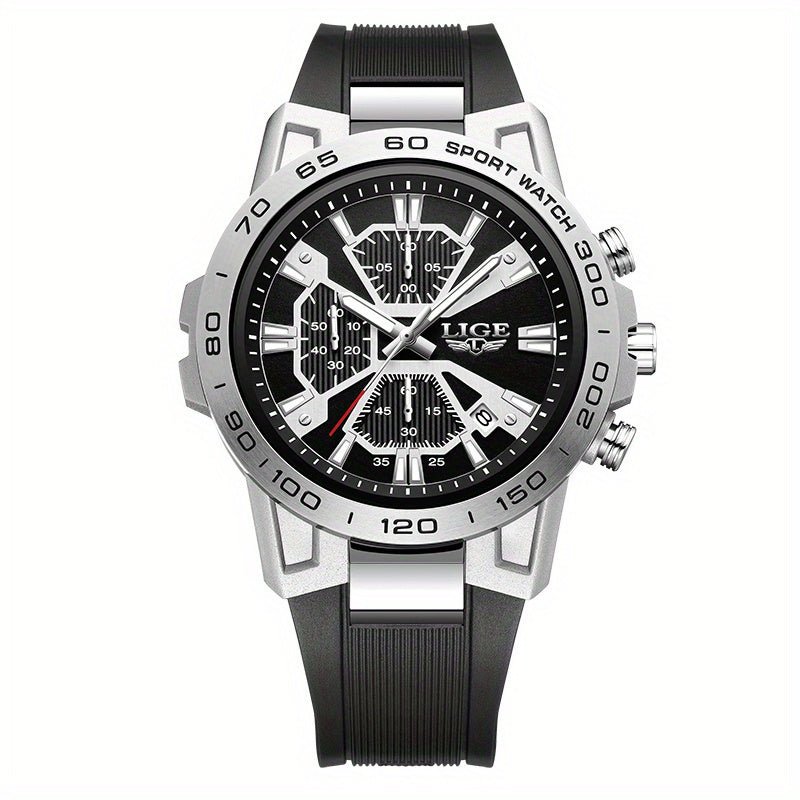 Relogio Esportivo para Homens de Quartzo A Prova DAgua com Pulseira de Silicone Multifuncinal Preto 1